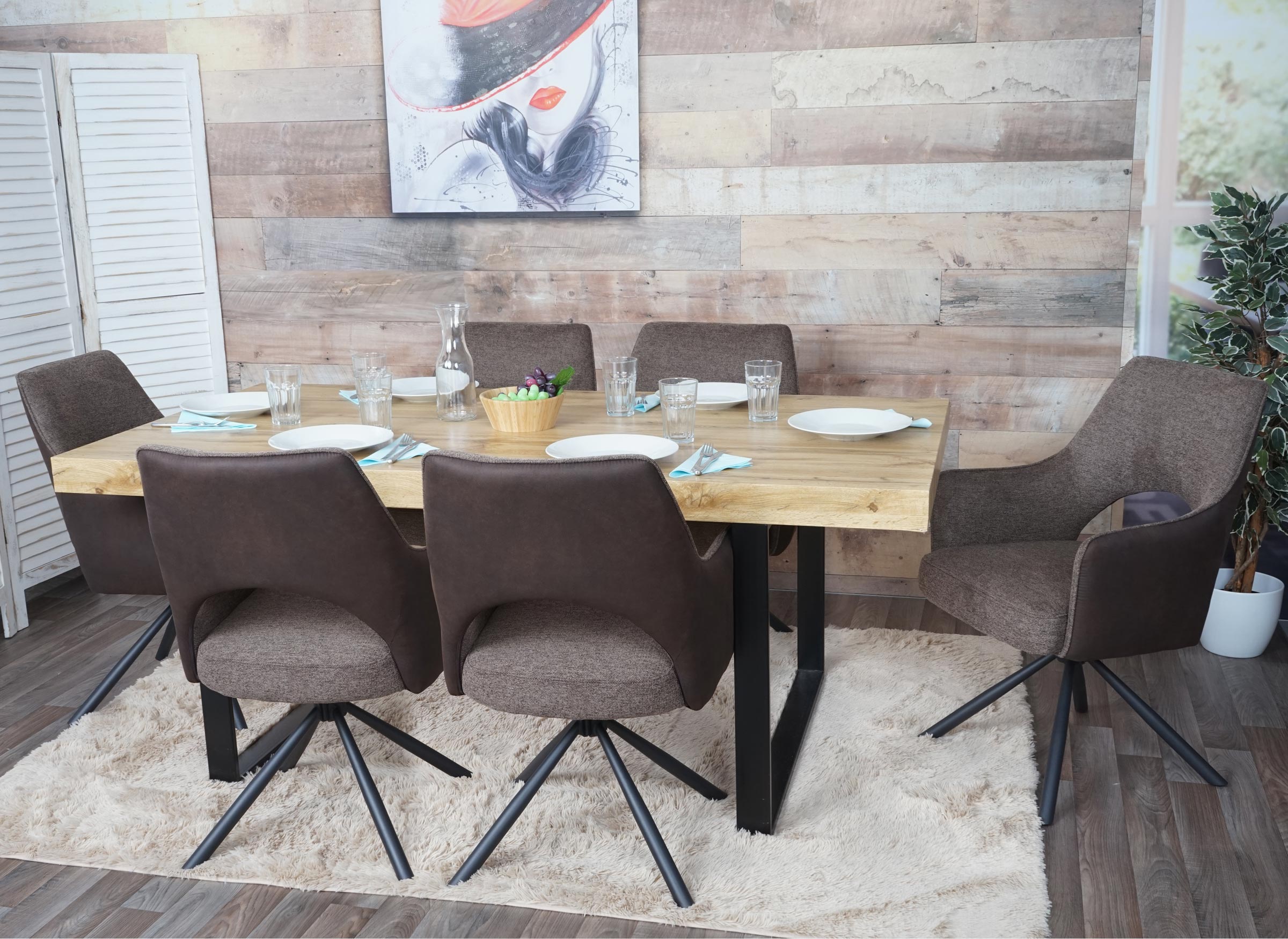 6er-Set Esszimmerstuhl MCW-K30, K&uuml;chenstuhl Lehnstuhl, drehbar Auto-Position, Stoff/Textil MVG ~ braun-dunkelbraun 