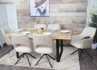 6er-Set Esszimmerstuhl MCW-K30, Küchenstuhl Lehnstuhl, drehbar Auto-Position, Stoff/Textil MVG ~ creme 