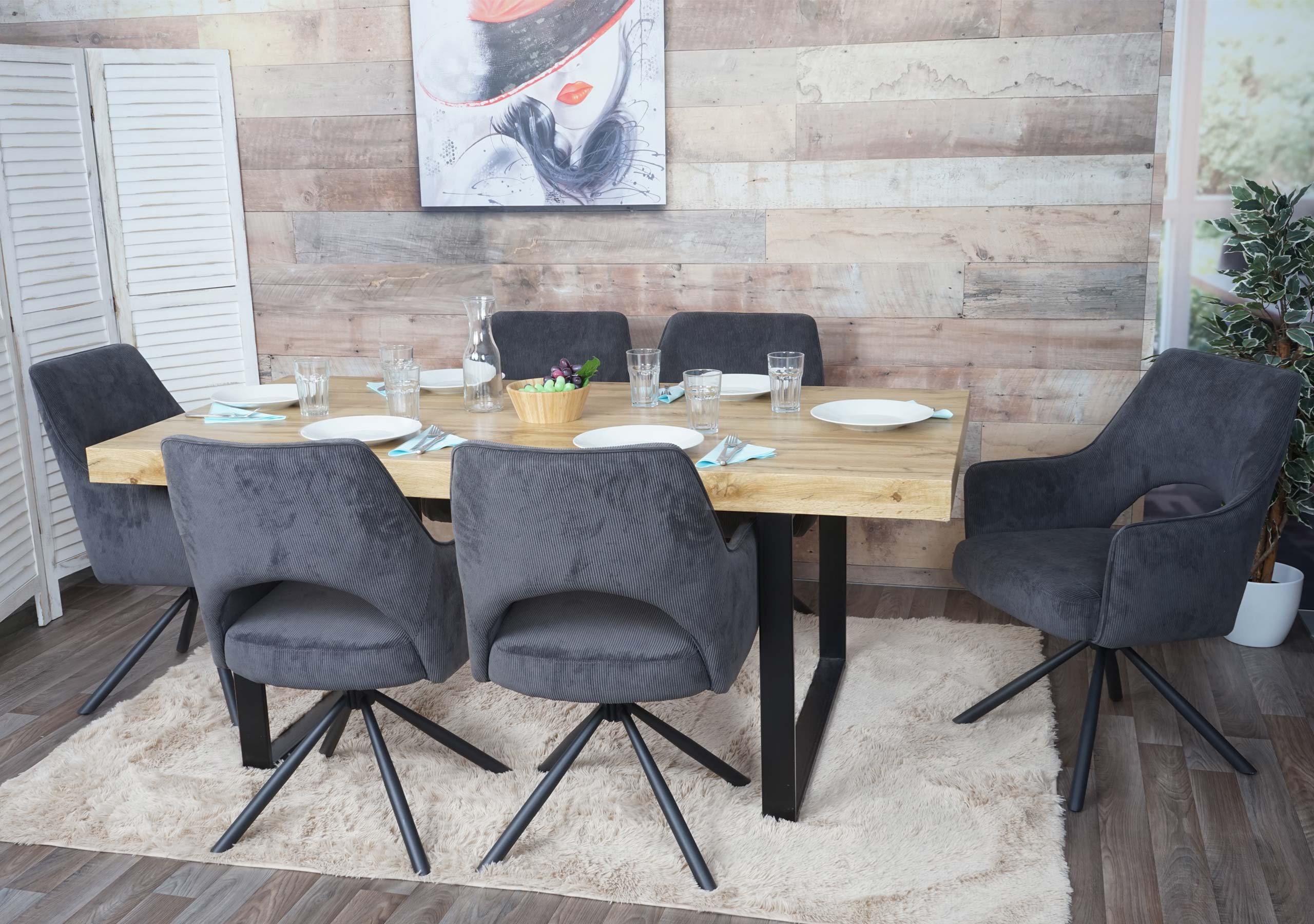 6er-Set Esszimmerstuhl MCW-K30, K&uuml;chenstuhl Lehnstuhl, drehbar Auto-Position, Stoff/Textil MVG ~ Kord-dunkelgrau 