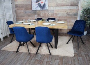 6er-Set Esszimmerstuhl MCW-K25, Küchenstuhl Lehnstuhl Polsterstuhl, Metall Samt ~ blau 