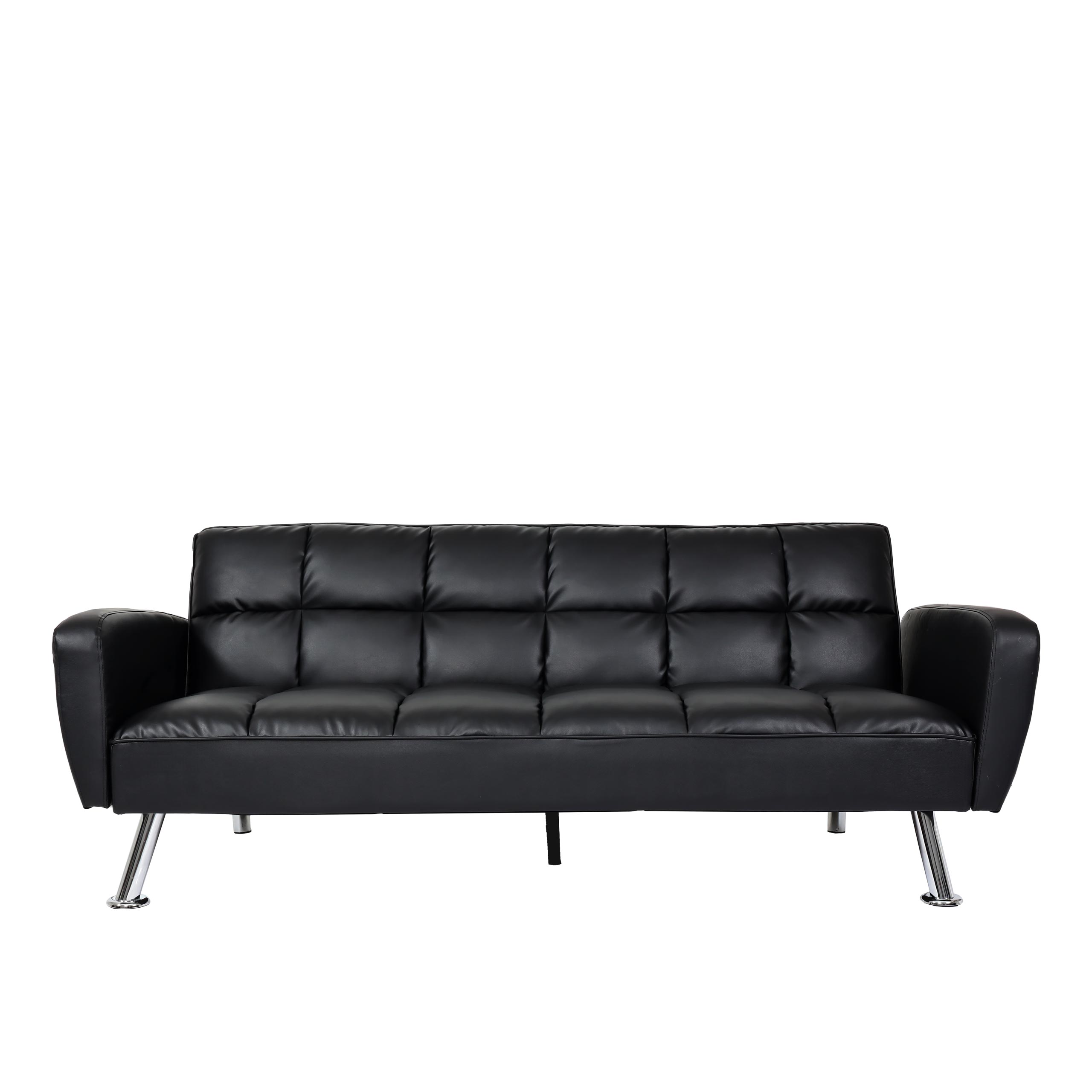 Sofa MCW-K19, Couch Schlafsofa G&auml;stebett Bettsofa Klappsofa, Nosagfederung Schlaffunktion 203cm ~ Kunstleder schwarz 