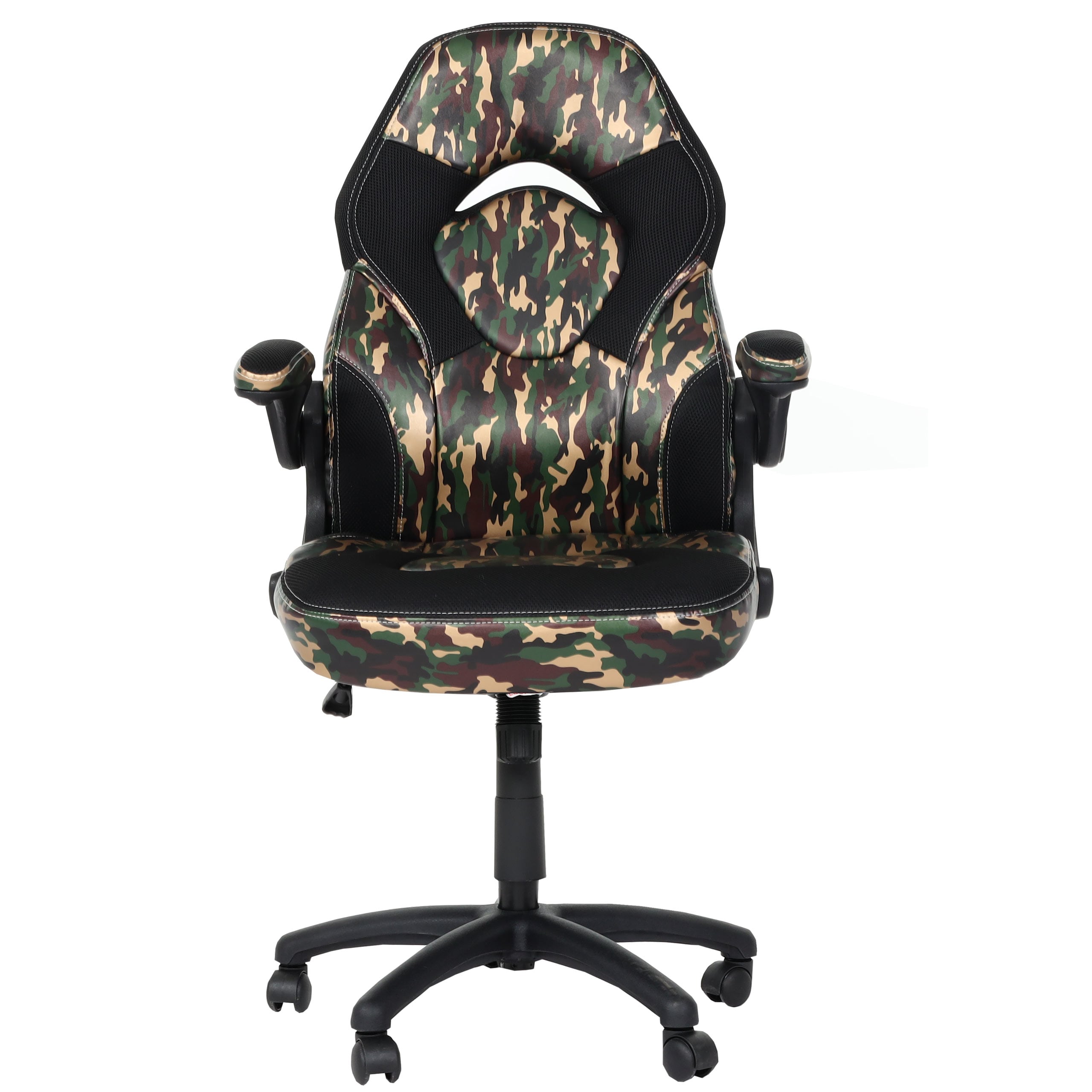 B&uuml;rostuhl MCW-K13, Drehstuhl Gamingstuhl, ergonomisch, verstellbare Armlehne, Kunstleder ~ camouflage-schwarz 