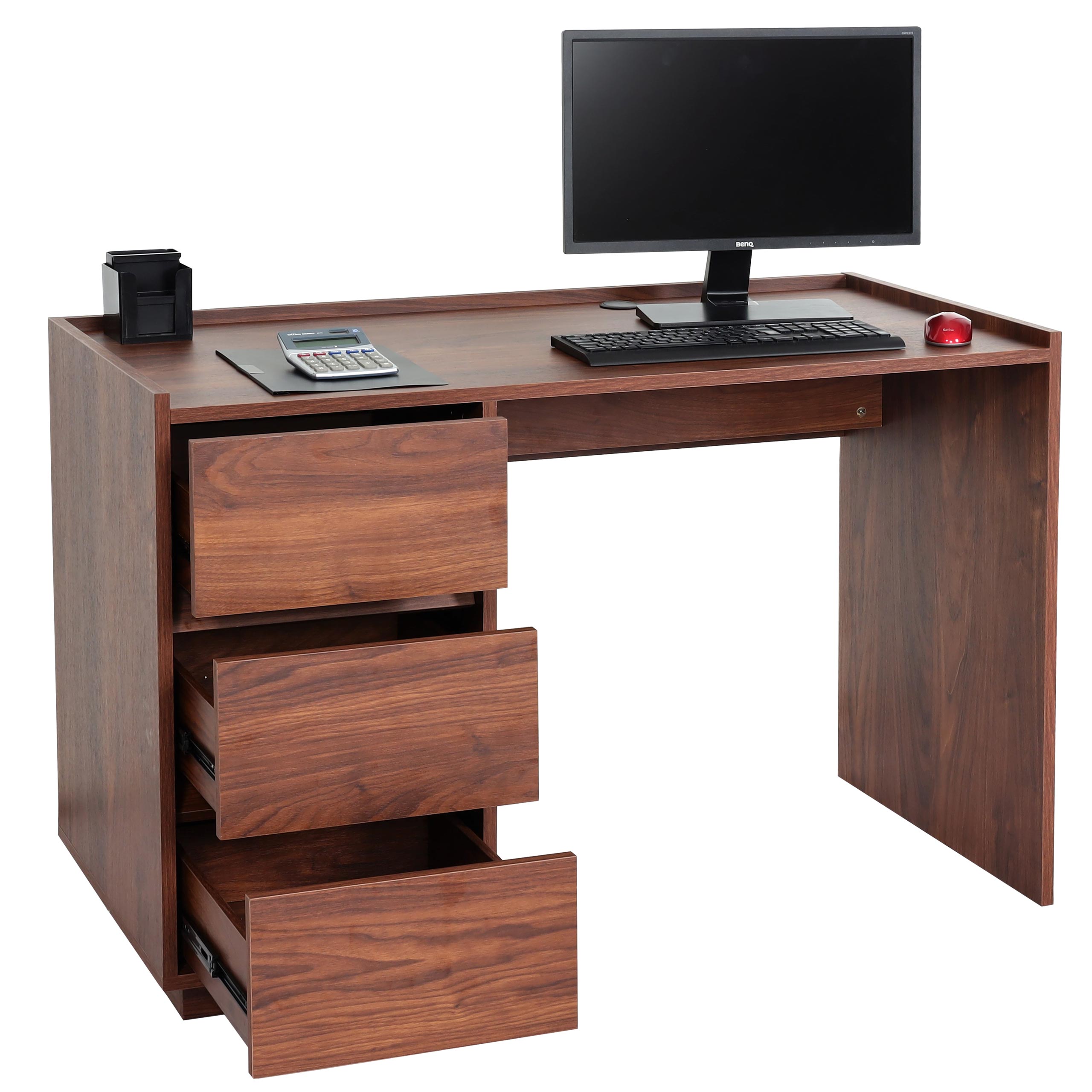 Schreibtisch MCW-J78, B&uuml;rotisch Computertisch Arbeitstisch, Schublade, 78x121x60cm ~ Walnuss-Optik 