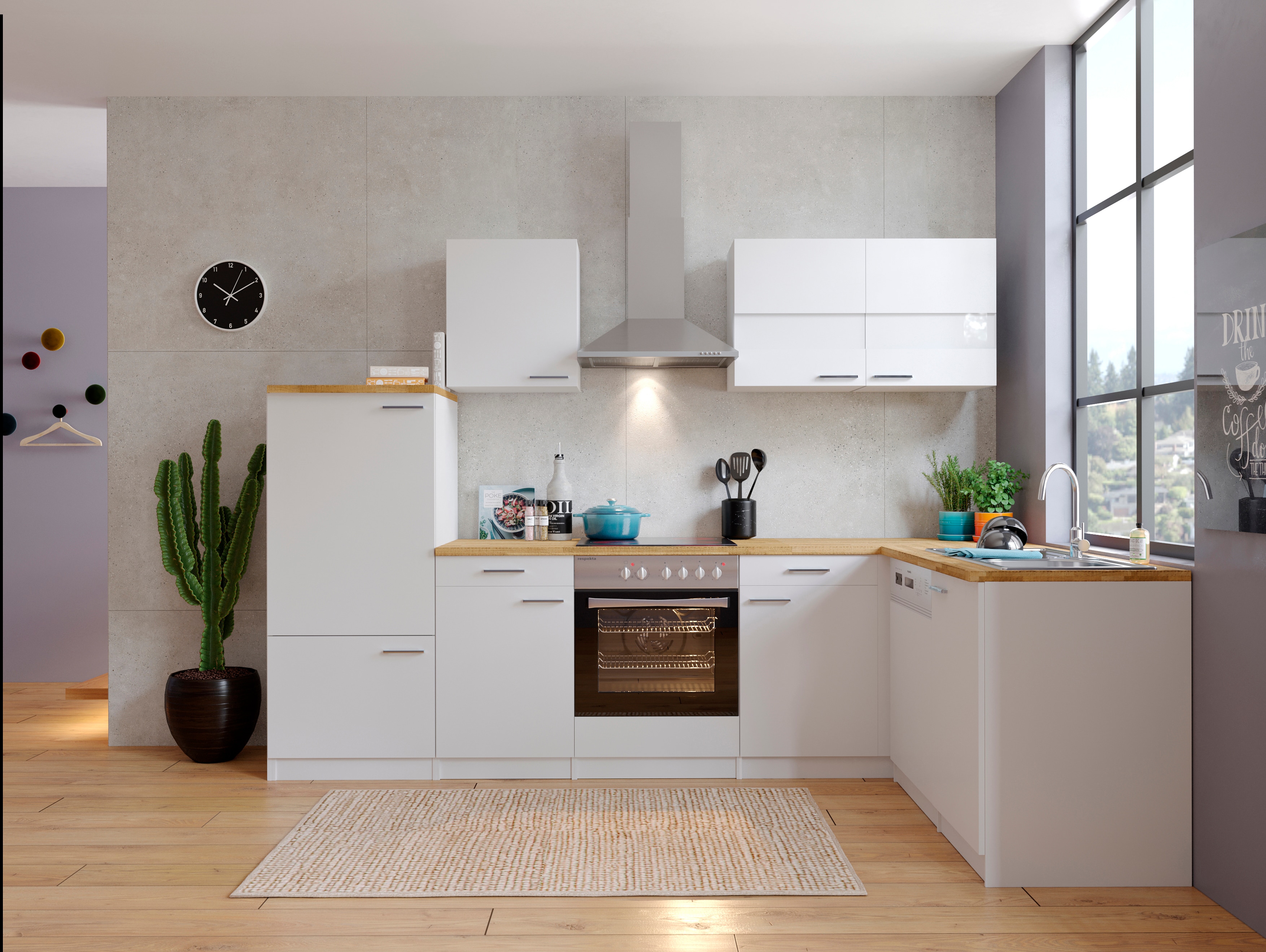 Respekta Winkelk&uuml;che KBL280WSCG 280 cm Wei&szlig; - Wei&szlig; 