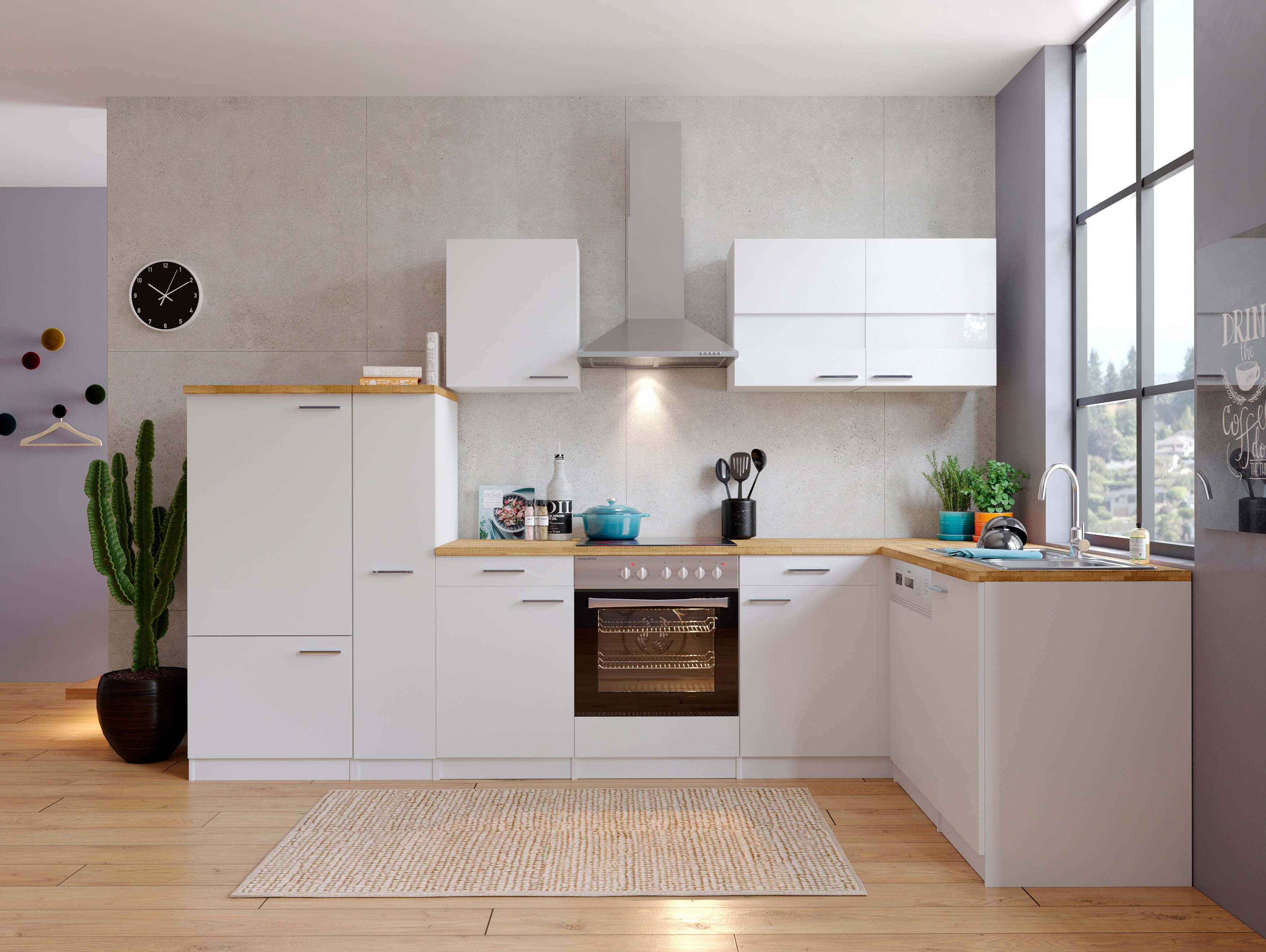 Respekta Winkelk&uuml;che KBL310WGCG 310cm  Wei&szlig; - Wei&szlig; 