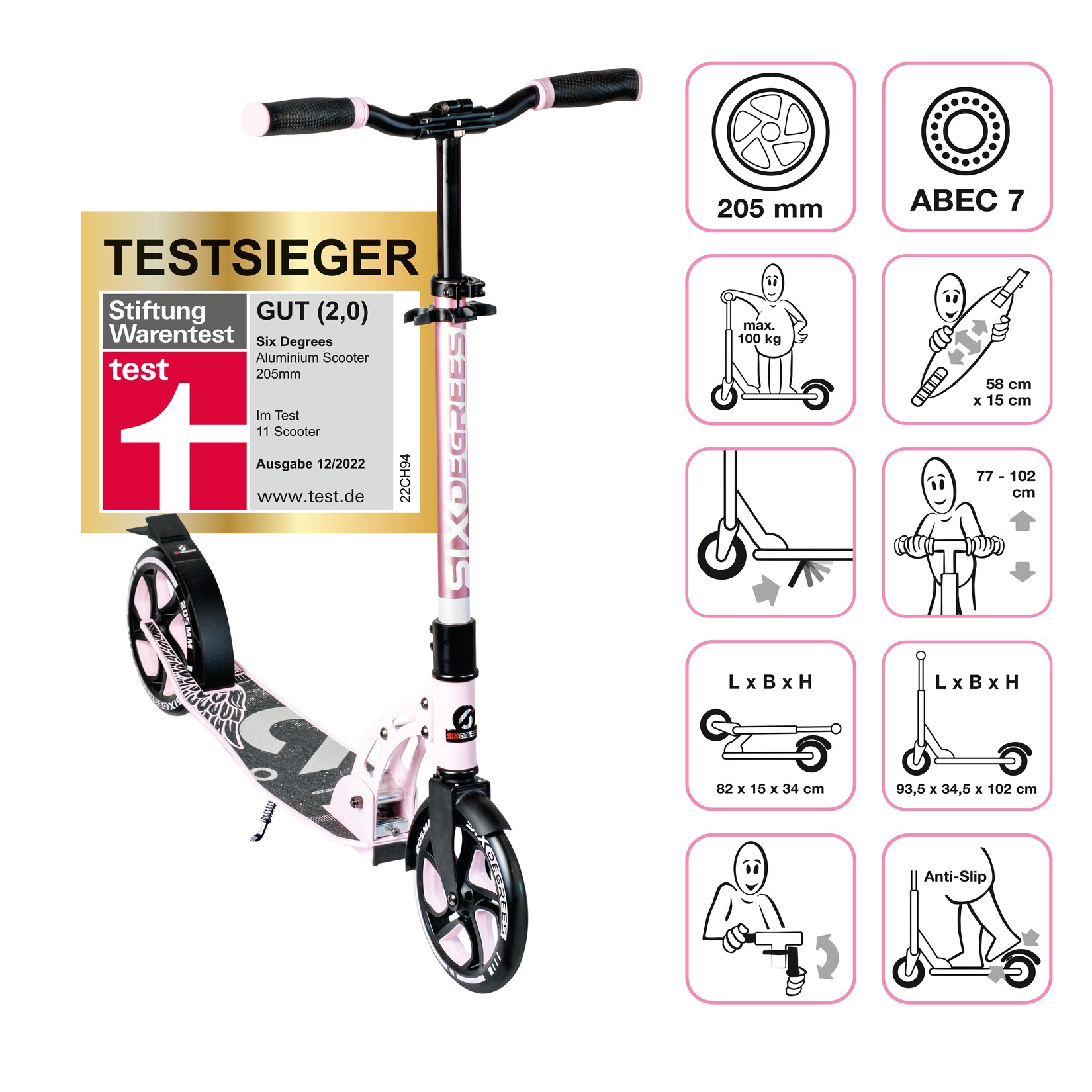 SIX DEGREES Aluminium Scooter 205 mm pastell-pink
