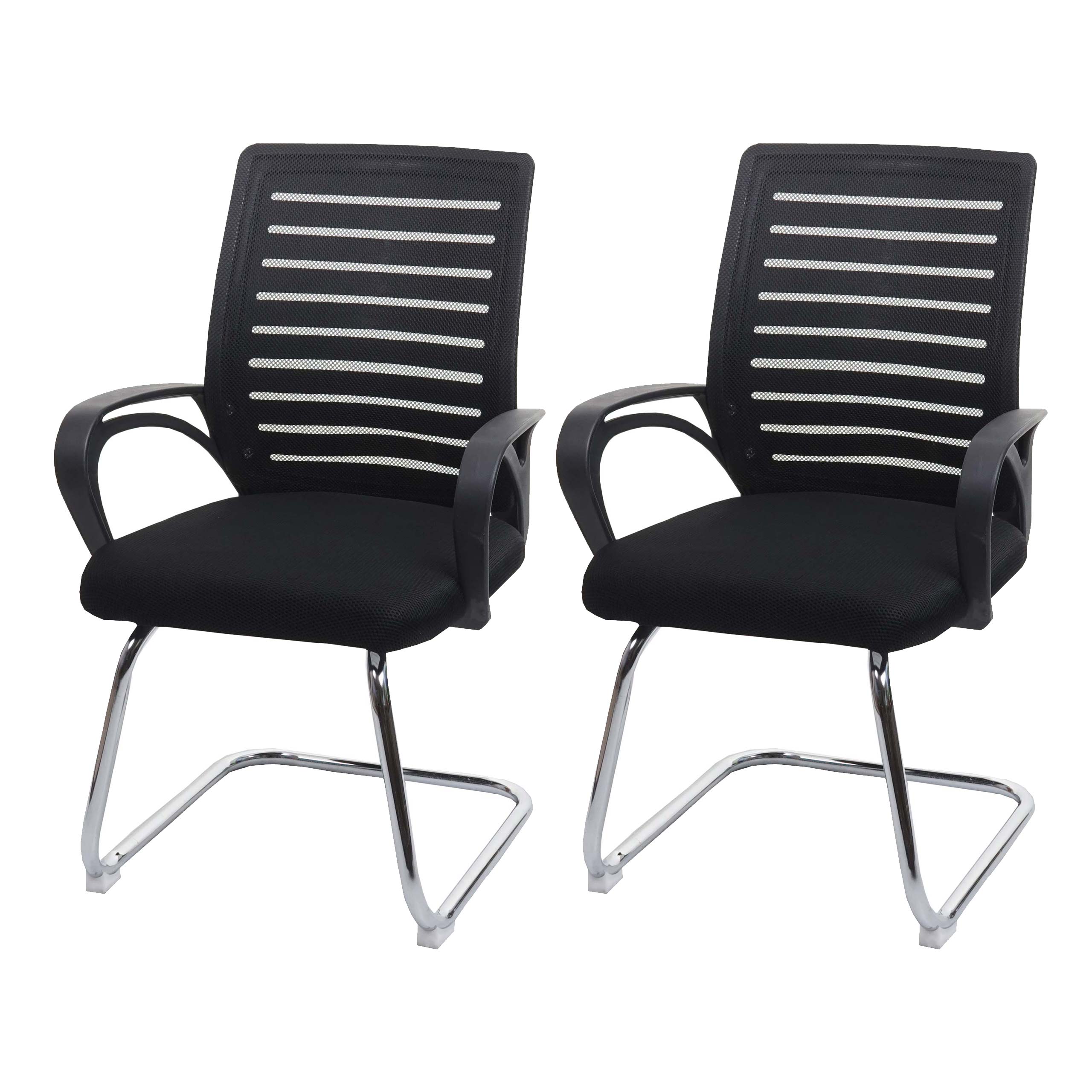 2er-Set Konferenzstuhl MCW-K51, Besucherstuhl Freischwinger, 150kg belastbar Stoff/Textil ~ schwarz 