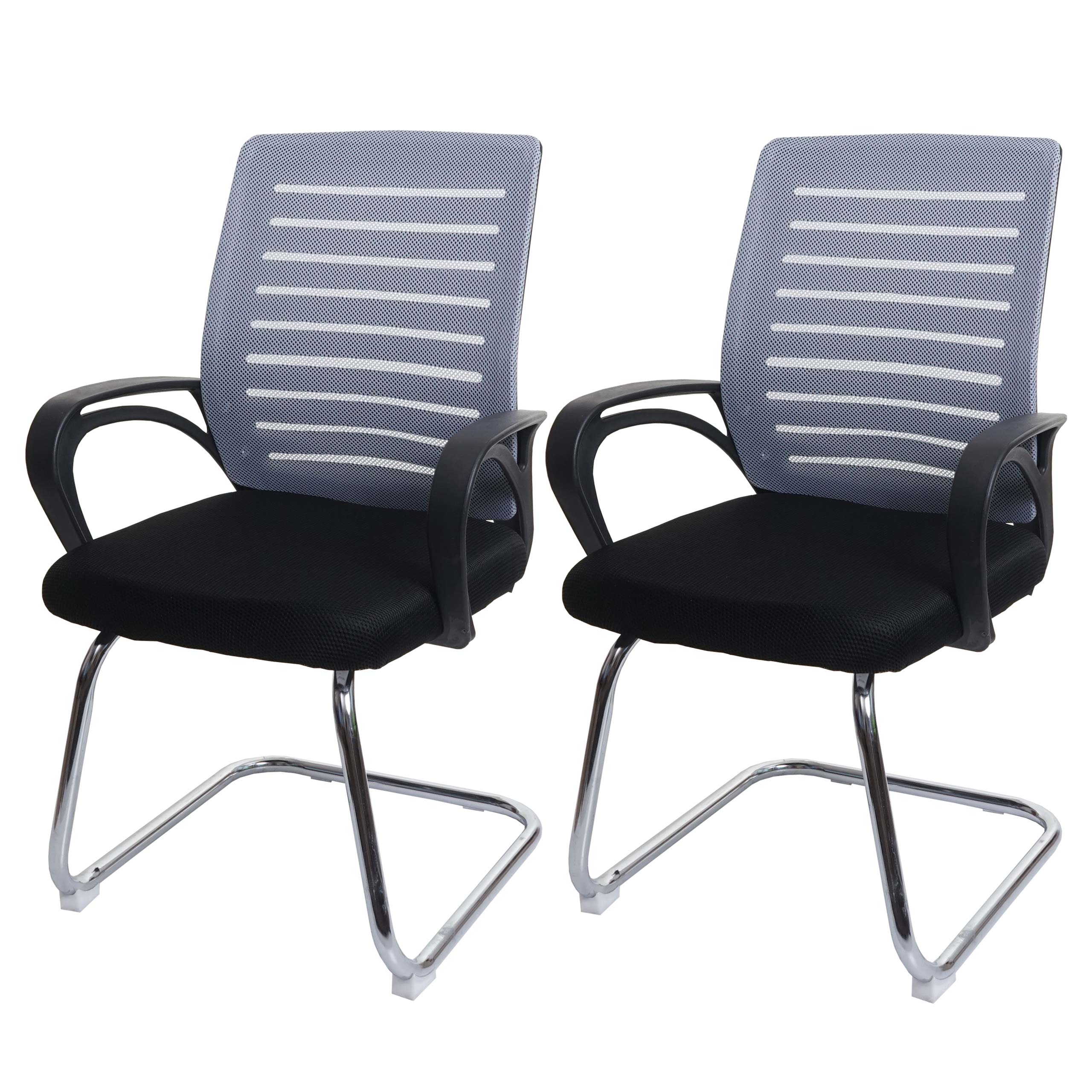 2er-Set Konferenzstuhl MCW-K51, Besucherstuhl Freischwinger, 150kg belastbar Stoff/Textil ~ grau 