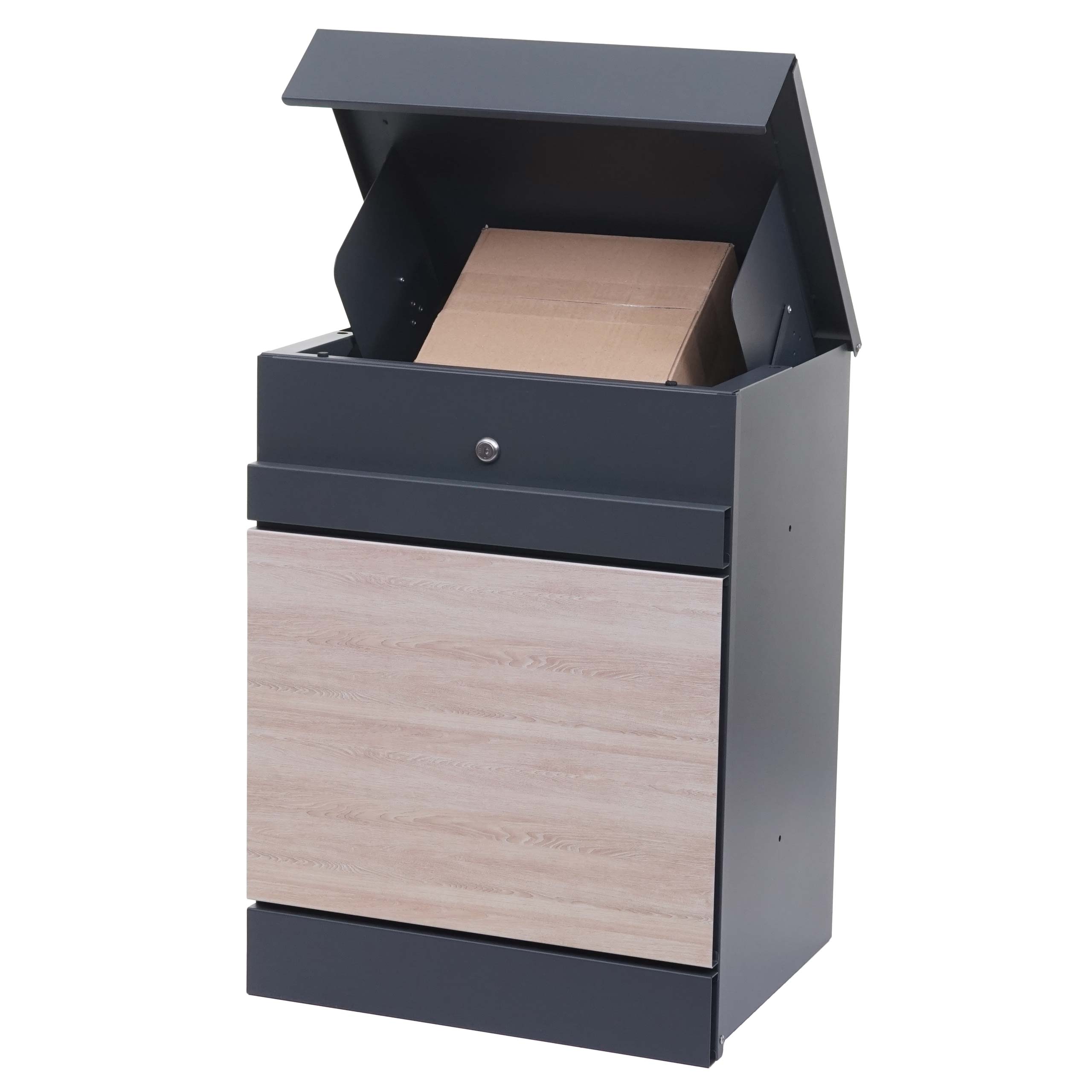 Paketkasten MCW-K41, Paketbox Paketfach Paketstation Briefkasten, Metall ~ verzinkt anthrazit-Holzoptik 