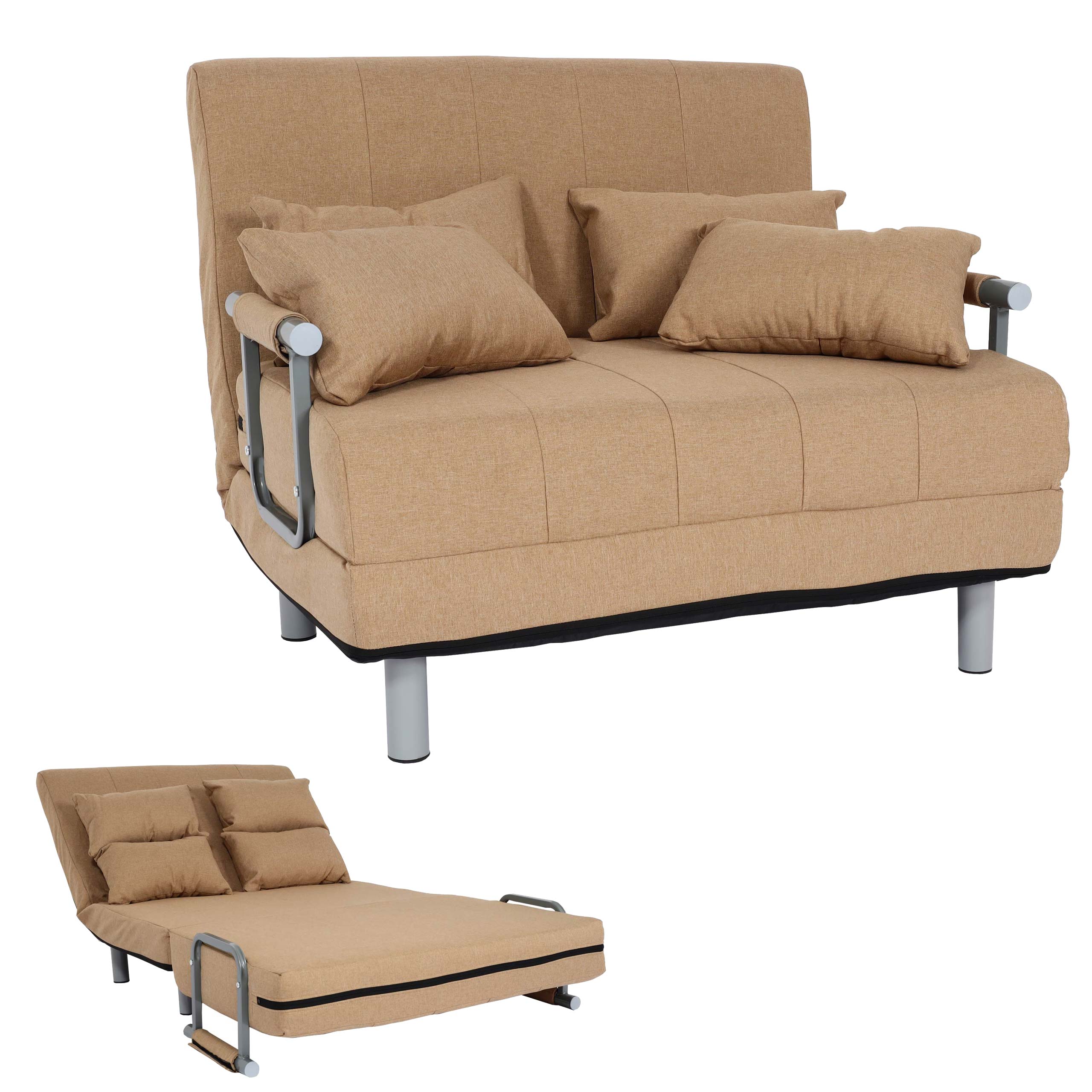 Schlafsessel MCW-K29, Klappsessel Schlafsofa G&auml;stebett Relaxsessel, Liegefl&auml;che 186x97cm Stoff (270g/m&sup2;) ~ creme-beige 