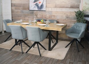 6er-Set Esszimmerstuhl MCW-K28, Küchenstuhl Polsterstuhl Stuhl mit Armlehne, drehbar, Metall ~ Stoff/Textil hellgrau 