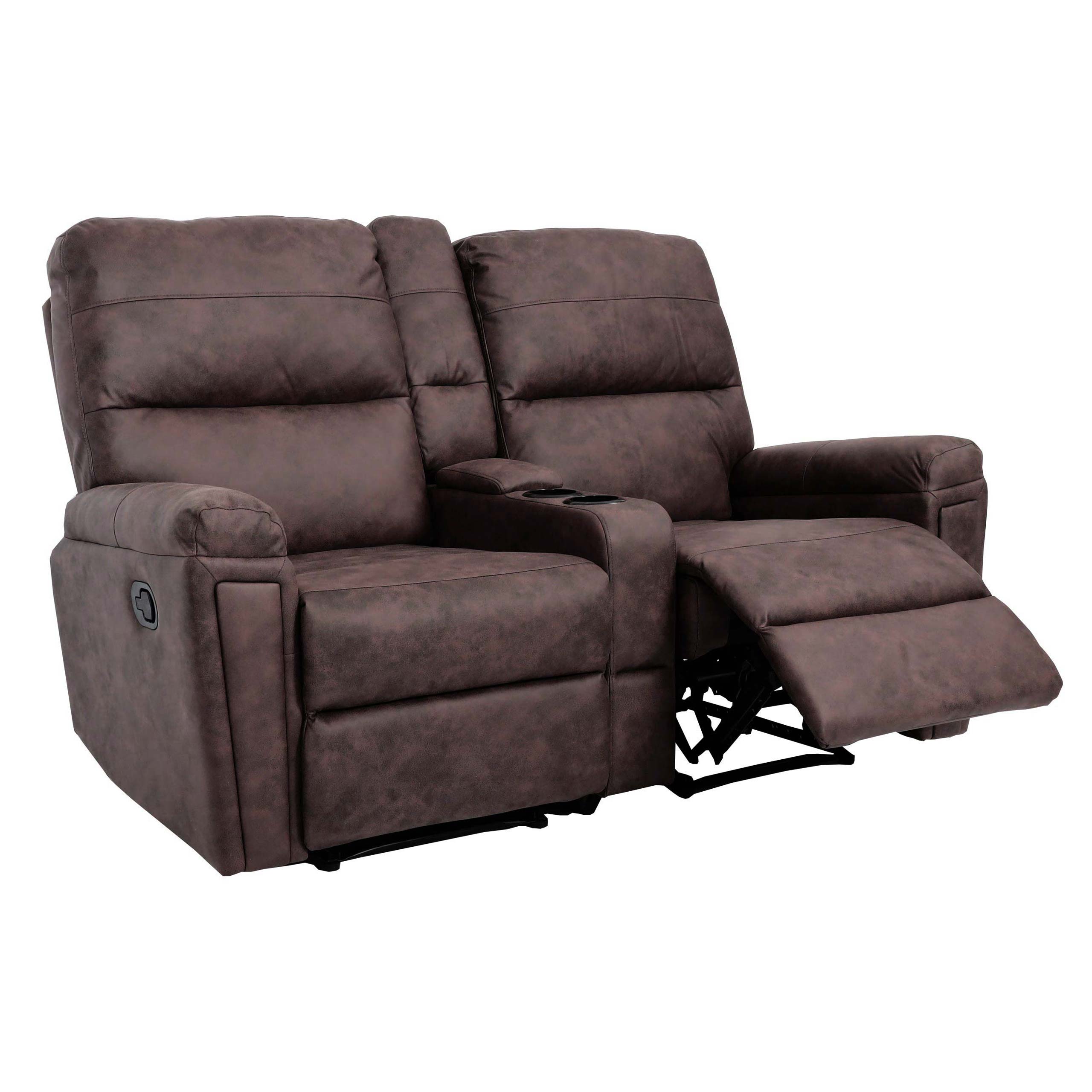 2er Kinosessel MCW-K17, Relaxsessel Fernsehsessel Sofa, Nosagfederung Getr&auml;nkehalter Fach ~ Stoff/Textil braun 