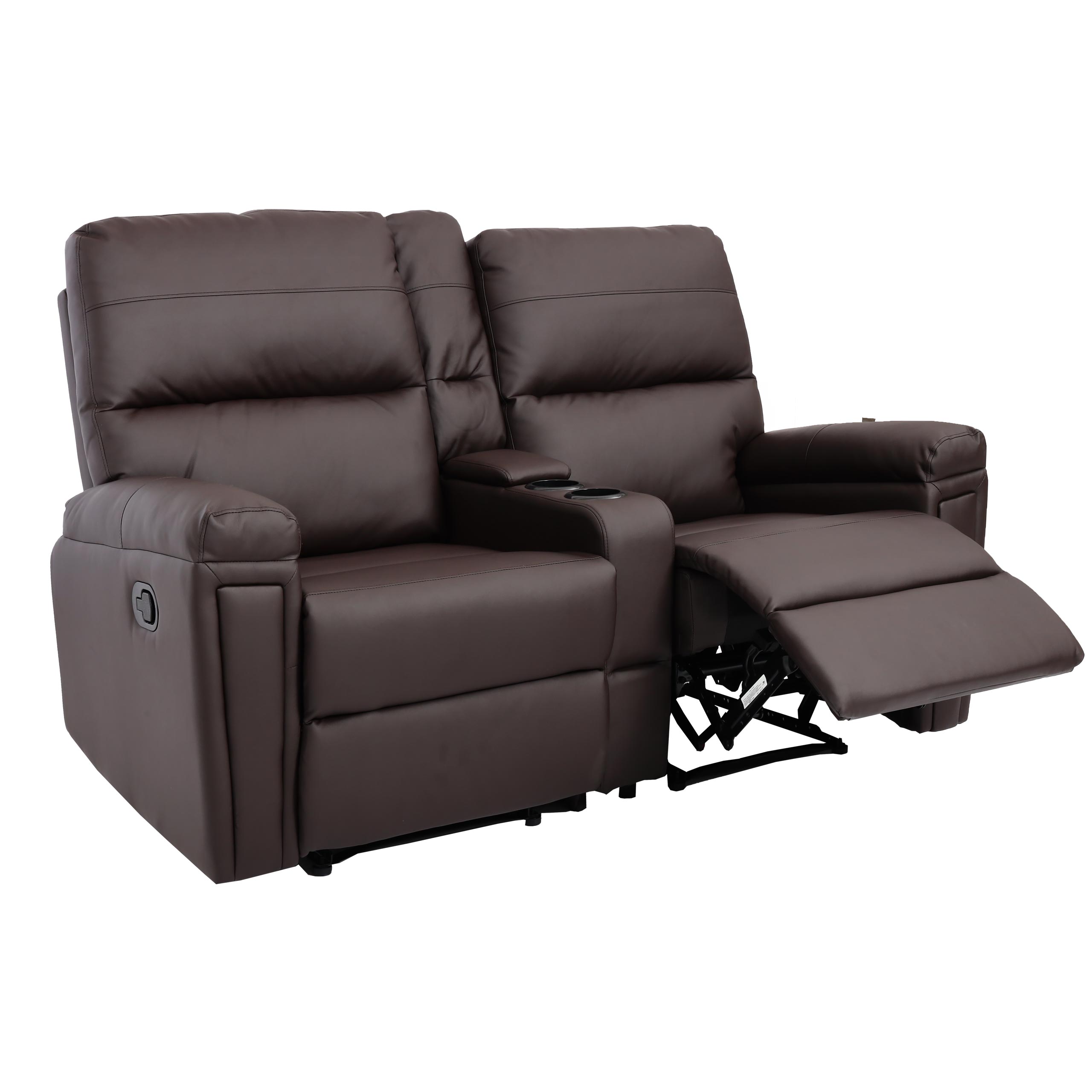2er Kinosessel MCW-K17, Relaxsessel Fernsehsessel Sofa, Nosagfederung Getr&auml;nkehalter Fach ~ Kunstleder braun 