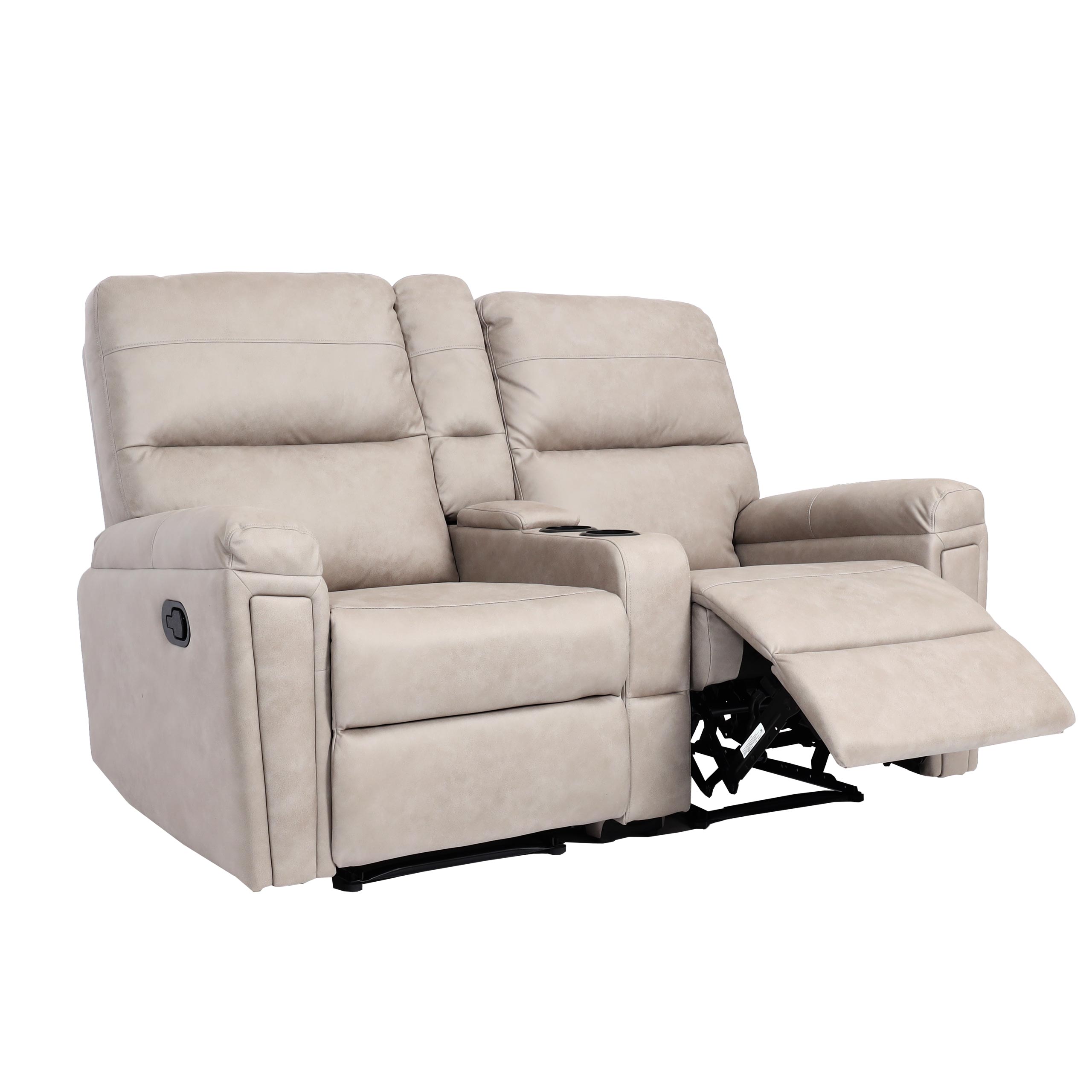 2er Kinosessel MCW-K17, Relaxsessel Fernsehsessel Sofa, Nosagfederung Getr&auml;nkehalter Fach ~ Stoff/Textil hellgrau 
