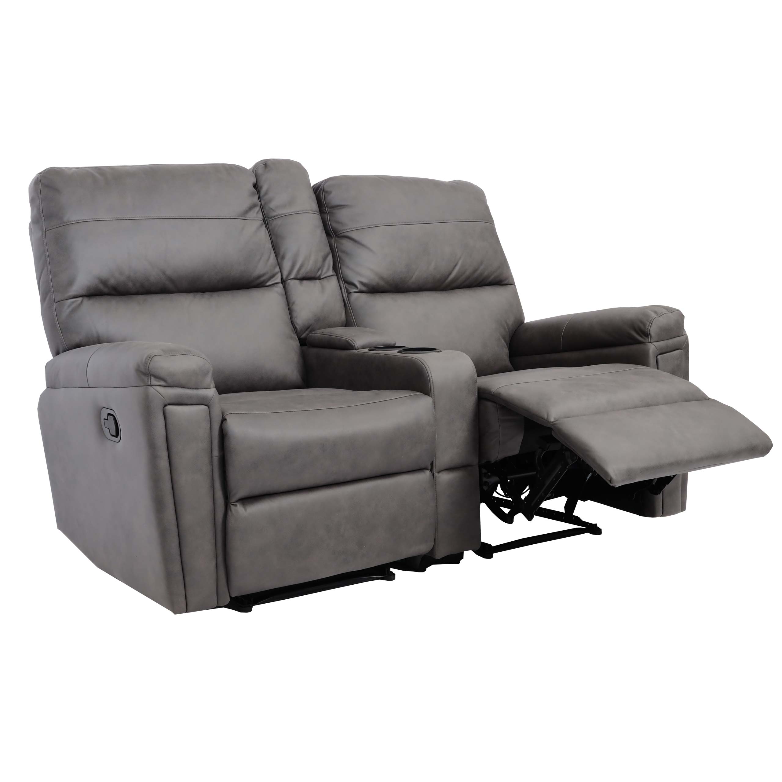 2er Kinosessel MCW-K17, Relaxsessel Fernsehsessel Sofa, Nosagfederung Getr&auml;nkehalter Fach ~ Stoff/Textil dunkelgrau 