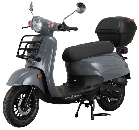 Motors 50 EURO online 5 km/h ccm bestellen Marktkauf Topcase Motorroller bei grau inkl. Alpha 45 Adria
