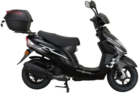 Motorroller Alpha 5 50 ccm bestellen Marktkauf 45 kmh bei schwarz Topcase CityLeader Motors online EURO inkl.