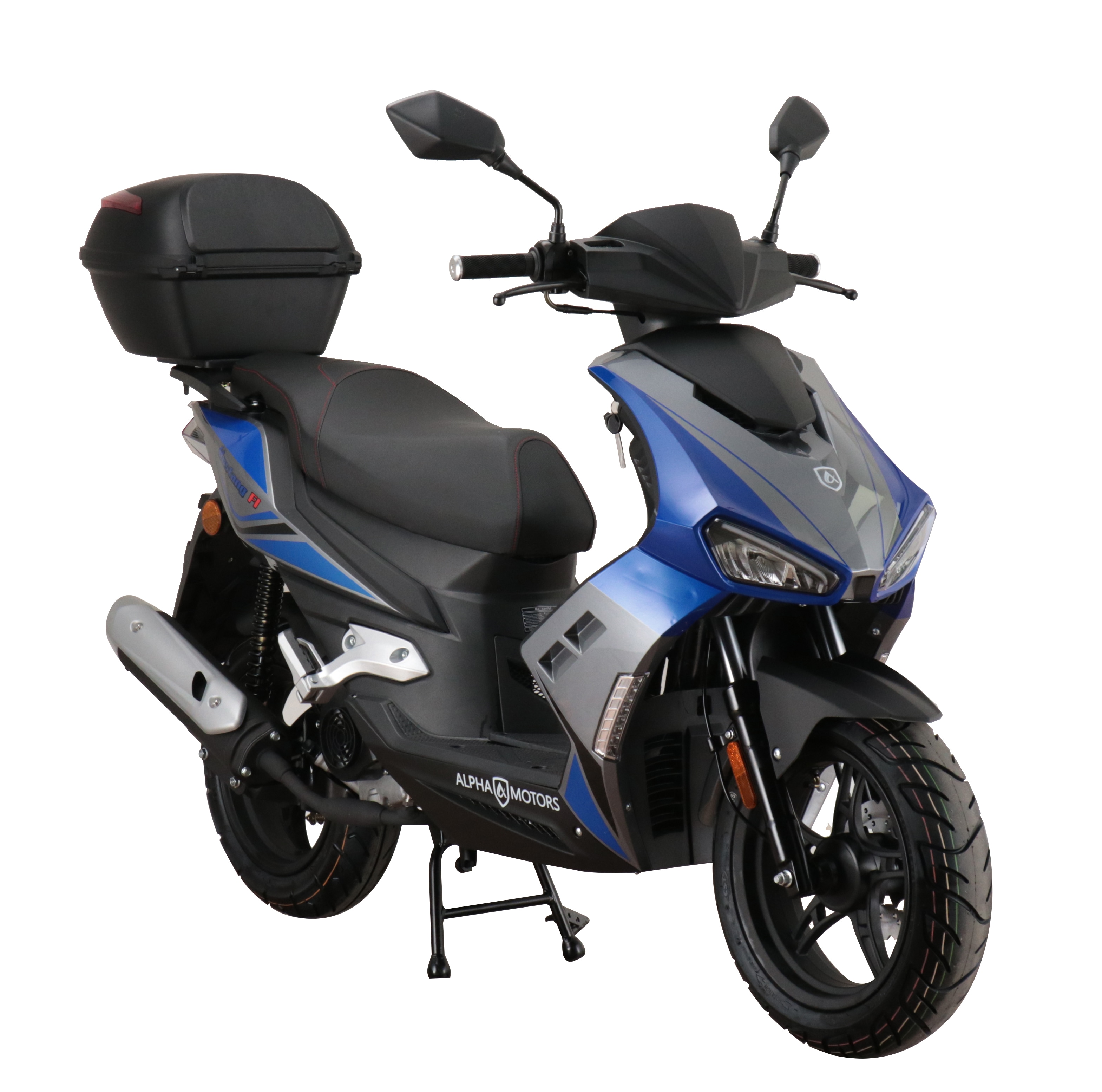 Alpha Motors Mofaroller Mustang FI 50 ccm 25 kmh EURO 5 blau-grau inkl. Topcase 