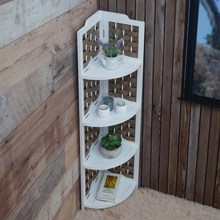 Eckregal MCW-K85, Regal Standregal, klappbar 4 Ablagen, Paulownia Holz 110cm ~ weiß, Geflecht braun 