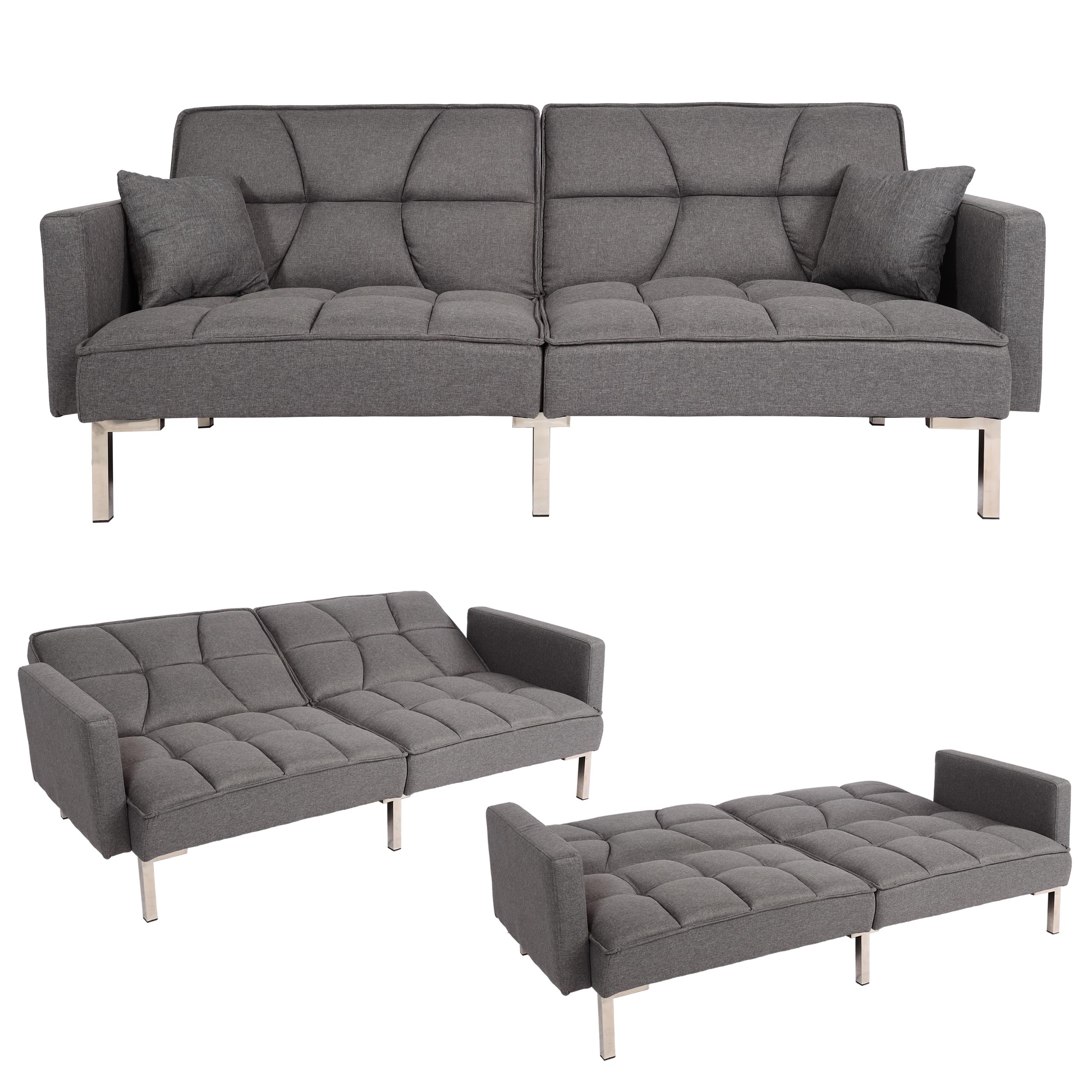 Schlafsofa MCW-K65, Schlafcouch Bettsofa G&auml;stebett, Schlaffunktion Liegefl&auml;che 170x104 cm ~ Stoff/Textil grau 