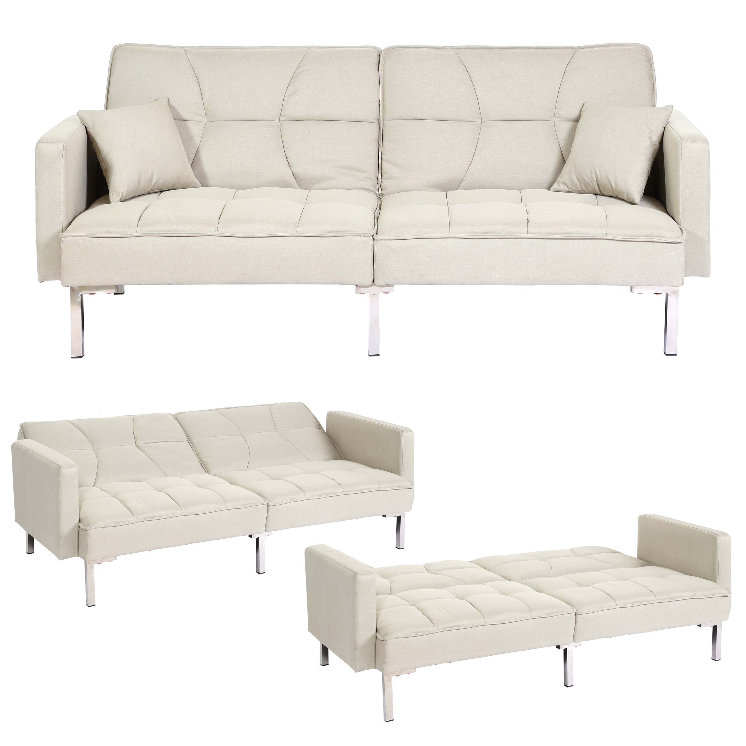 Schlafsofa MCW-K65, Schlafcouch Bettsofa G&auml;stebett, Schlaffunktion Liegefl&auml;che 170x104 cm ~ Stoff/Textil creme-beige 