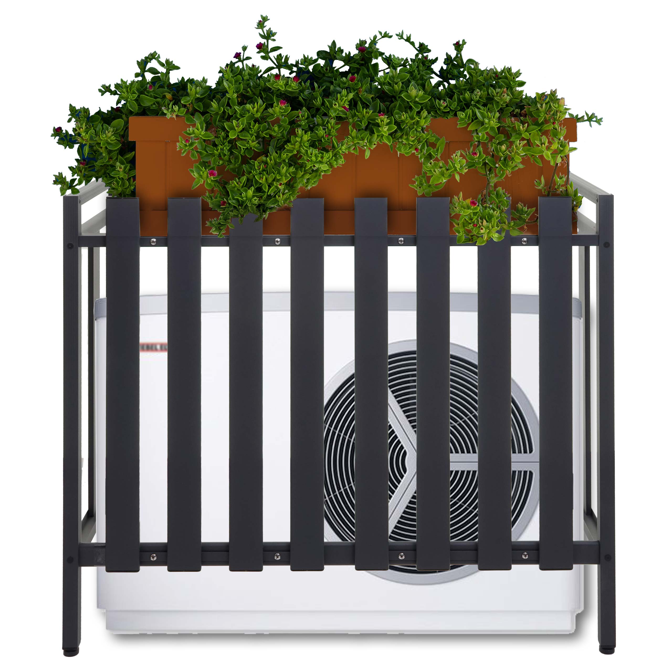 Verkleidung f&uuml;r Klimaanlage/W&auml;rmepumpe MCW-K58, Abdeckung Schutzgitter Pflanzenregal, Metall 80x90x39cm ~ grau 