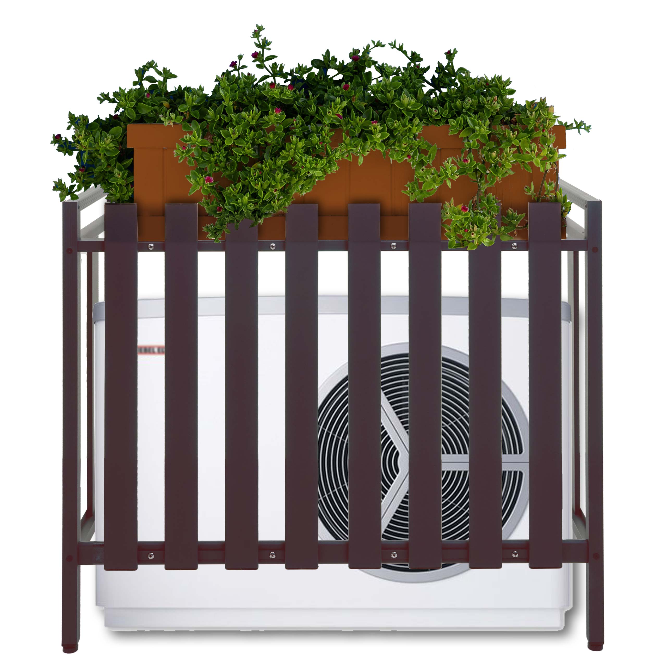 Verkleidung f&uuml;r Klimaanlage/W&auml;rmepumpe MCW-K58, Abdeckung Schutzgitter Pflanzenregal, Metall 80x90x39cm ~ braun 