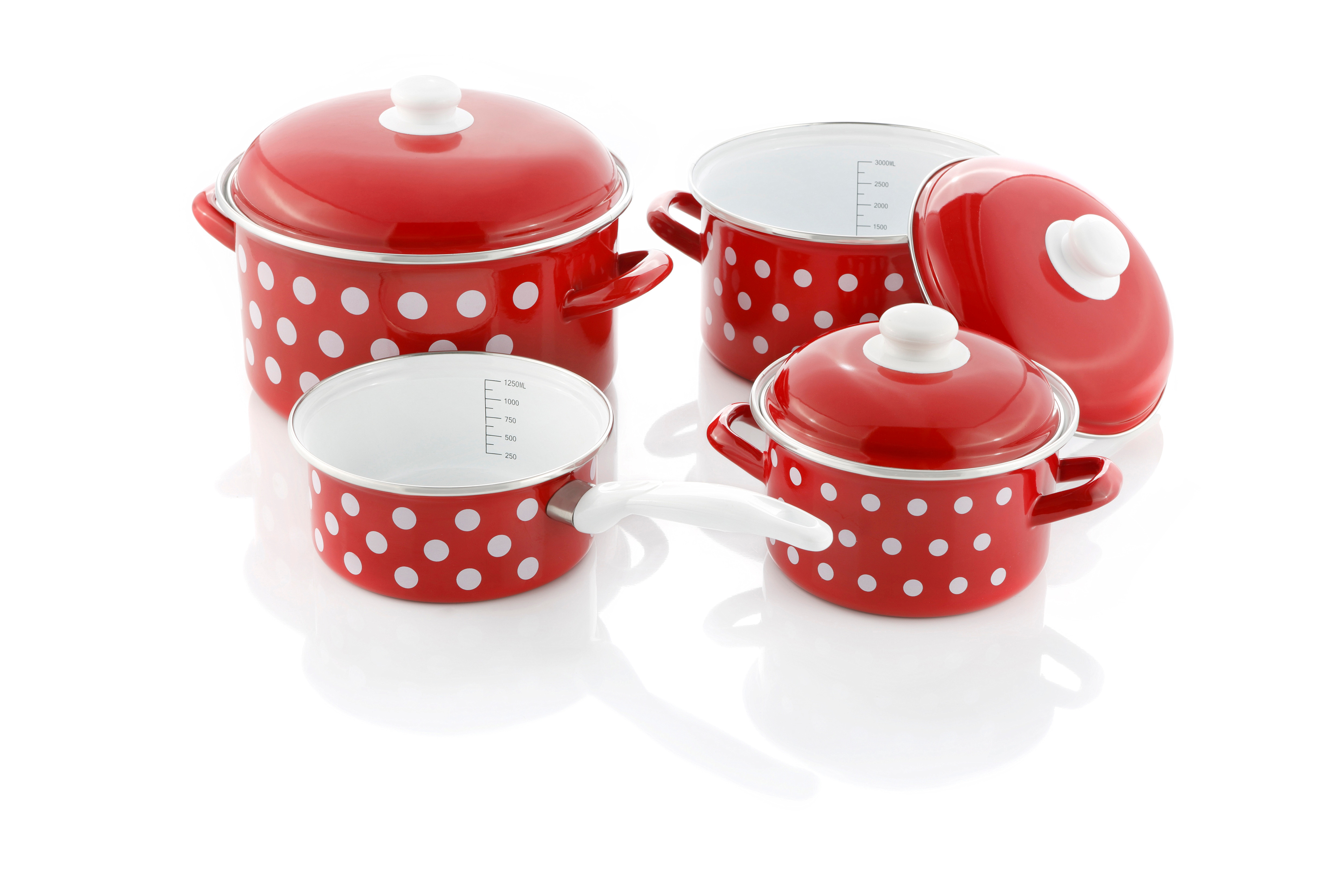 GSW Kochtopf-Set Emaille P&uuml;nktchen 7-tlg. rot-wei&szlig; 