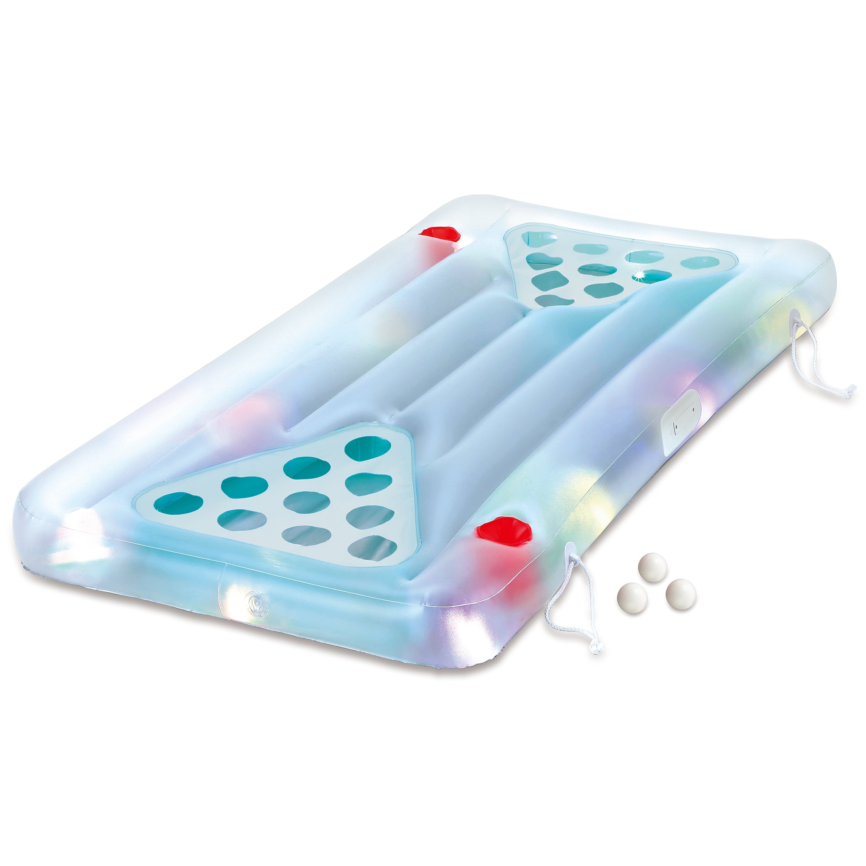 Summer Waves Luftmatratze & Bier-Pong Tisch inkl. LED blau 160x84x19 cm 