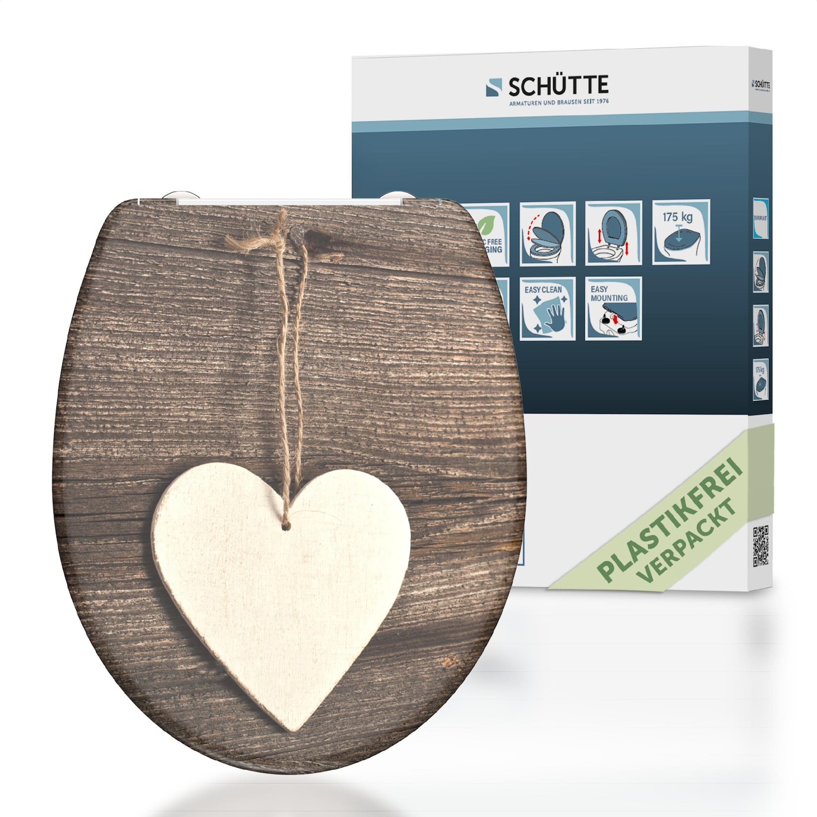 Schütte Duroplast WC Sitz WOOD HEART, mit Absenkautomatik und Schnellverschluss