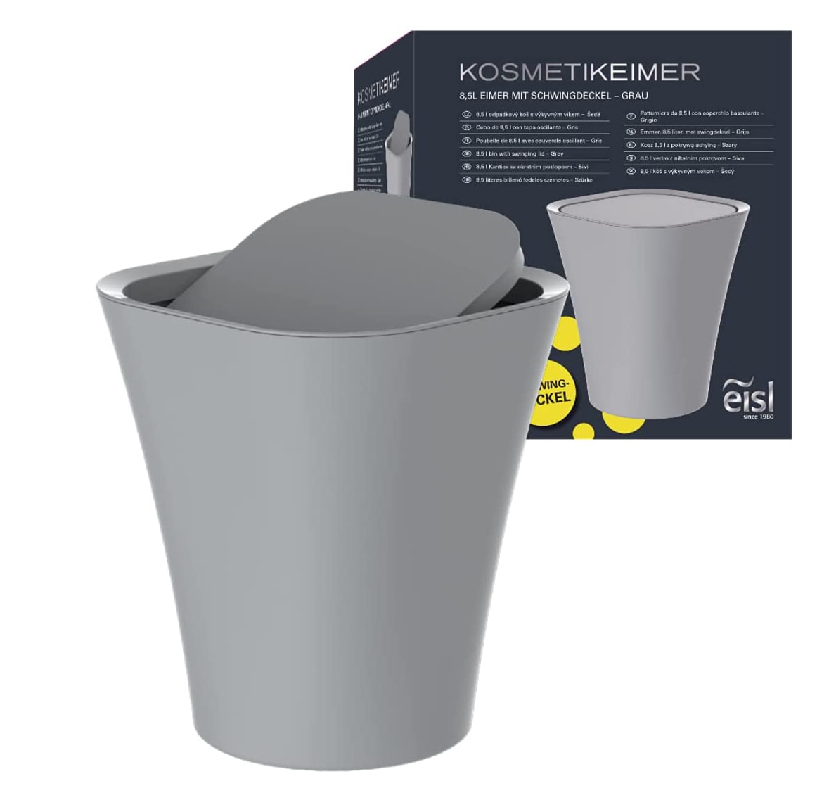 Eisl Kosmetikeimer Bad 8,5 Liter mit Schwingdeckel Grau 