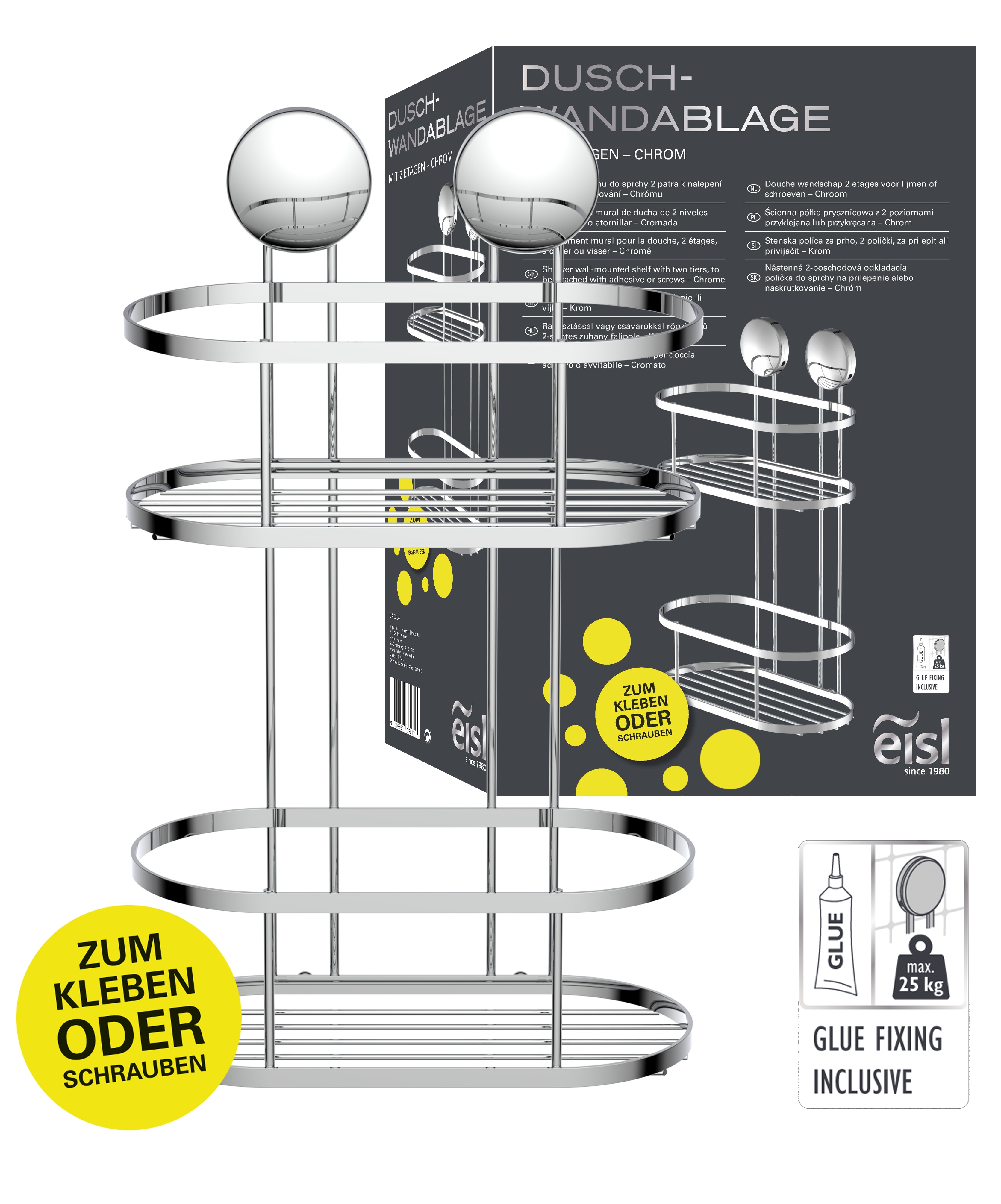 Eisl Duschregal ohne Bohren 2 Etagen Chrom 