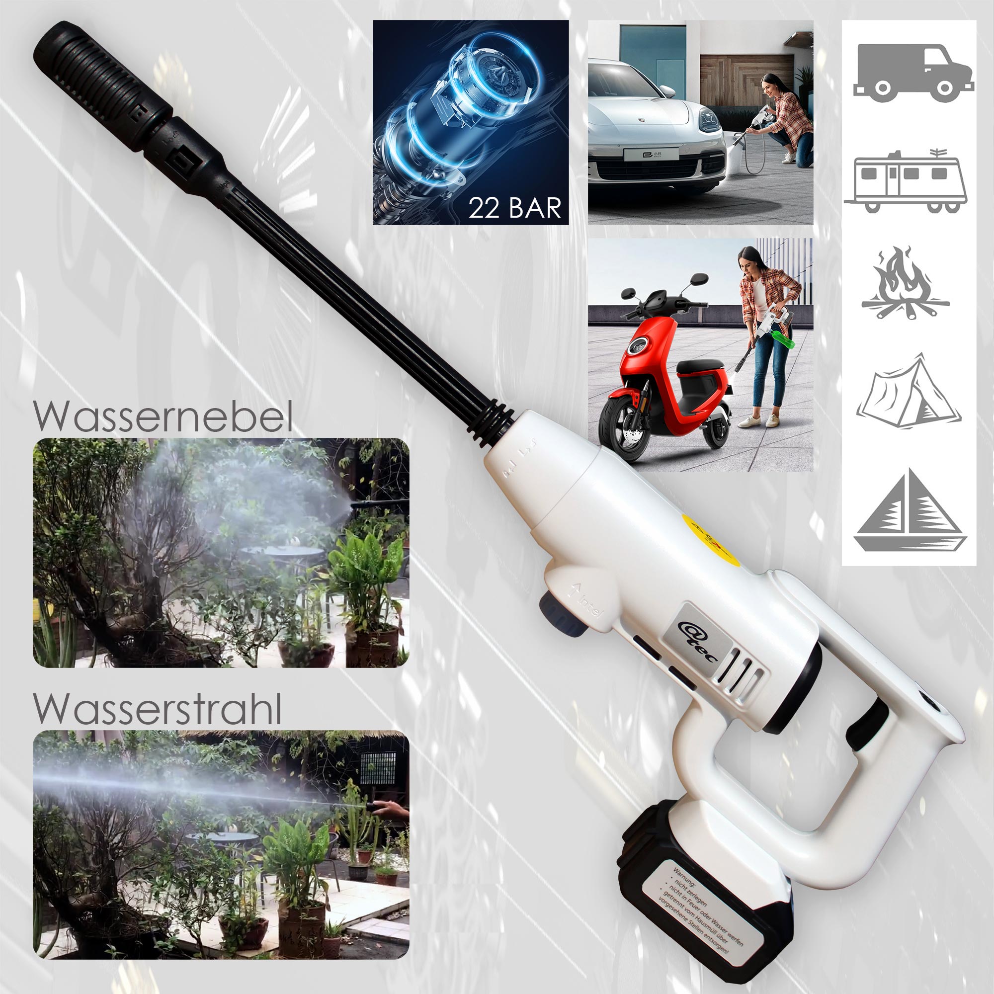 Arcotec Akku Hochdruckreiniger mit Multi-Spr&uuml;hdose 