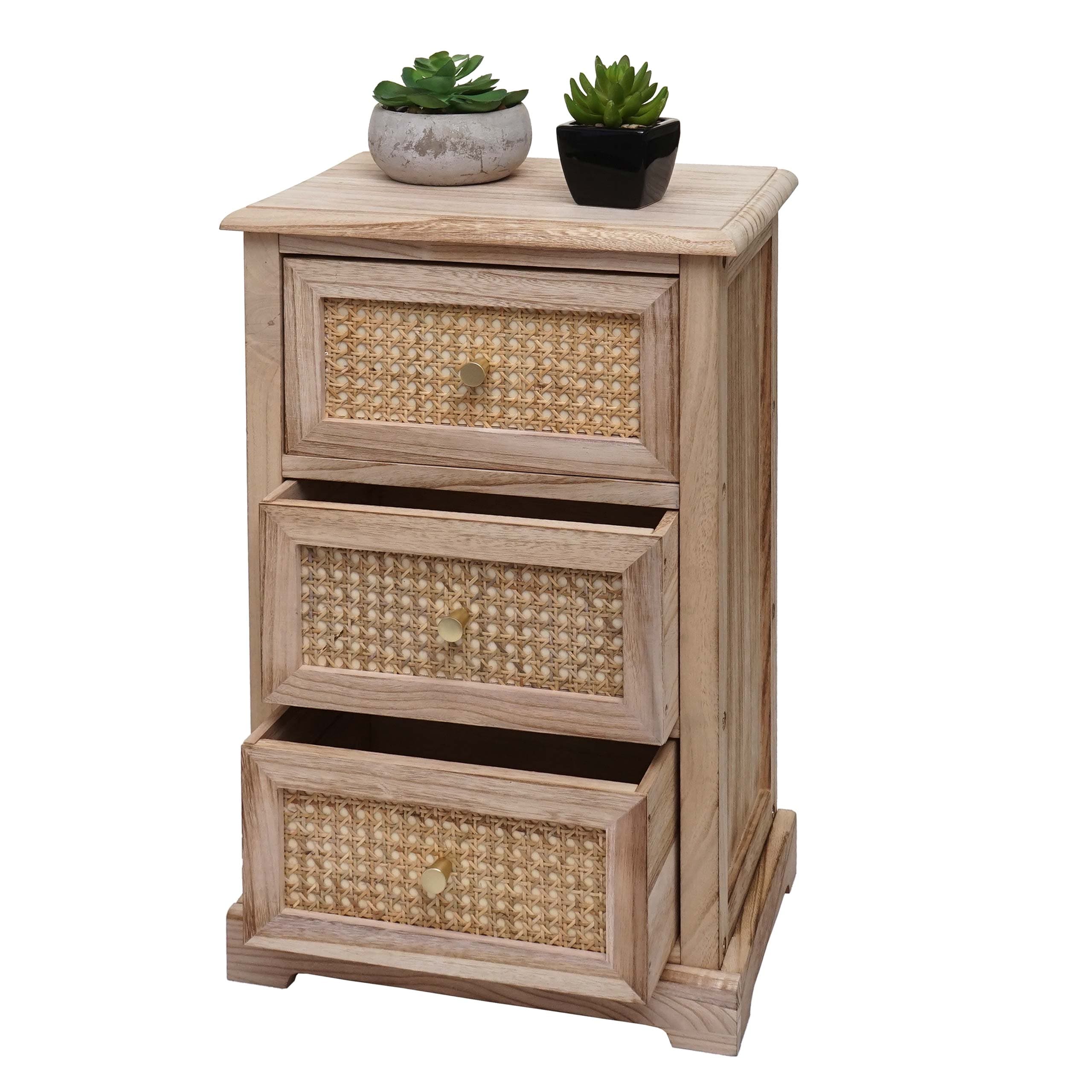 Kommode MCW-K87, Schubladenschrank Schrank, Holz Rattan 63x40x28cm ~ naturfarben 