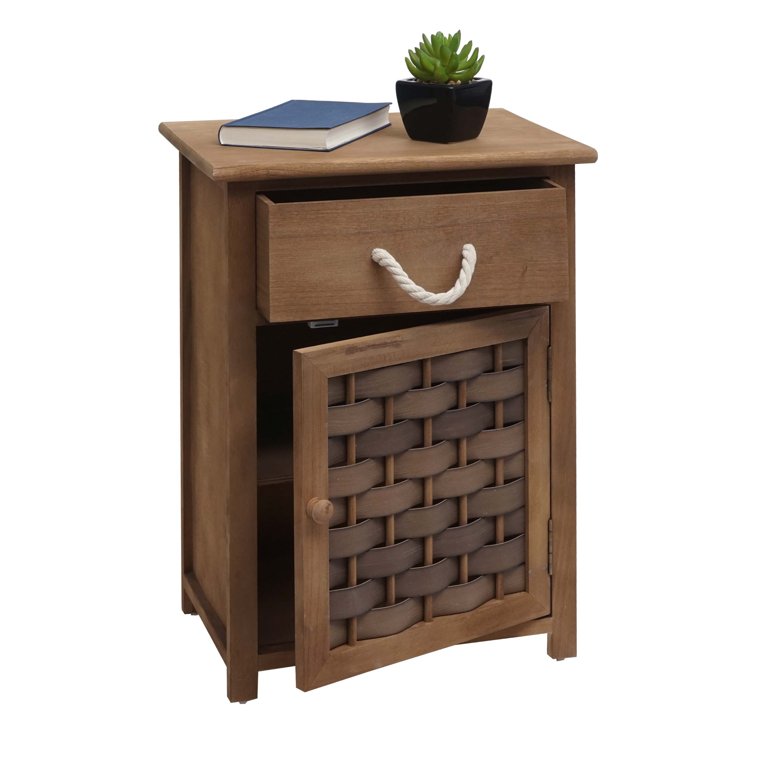 Kommode MCW-K83, Schrank Schubladenschrank, Holz 55x39,5x28,5cm ~ dunkelbraun, Polyrattan dunkelbraun 