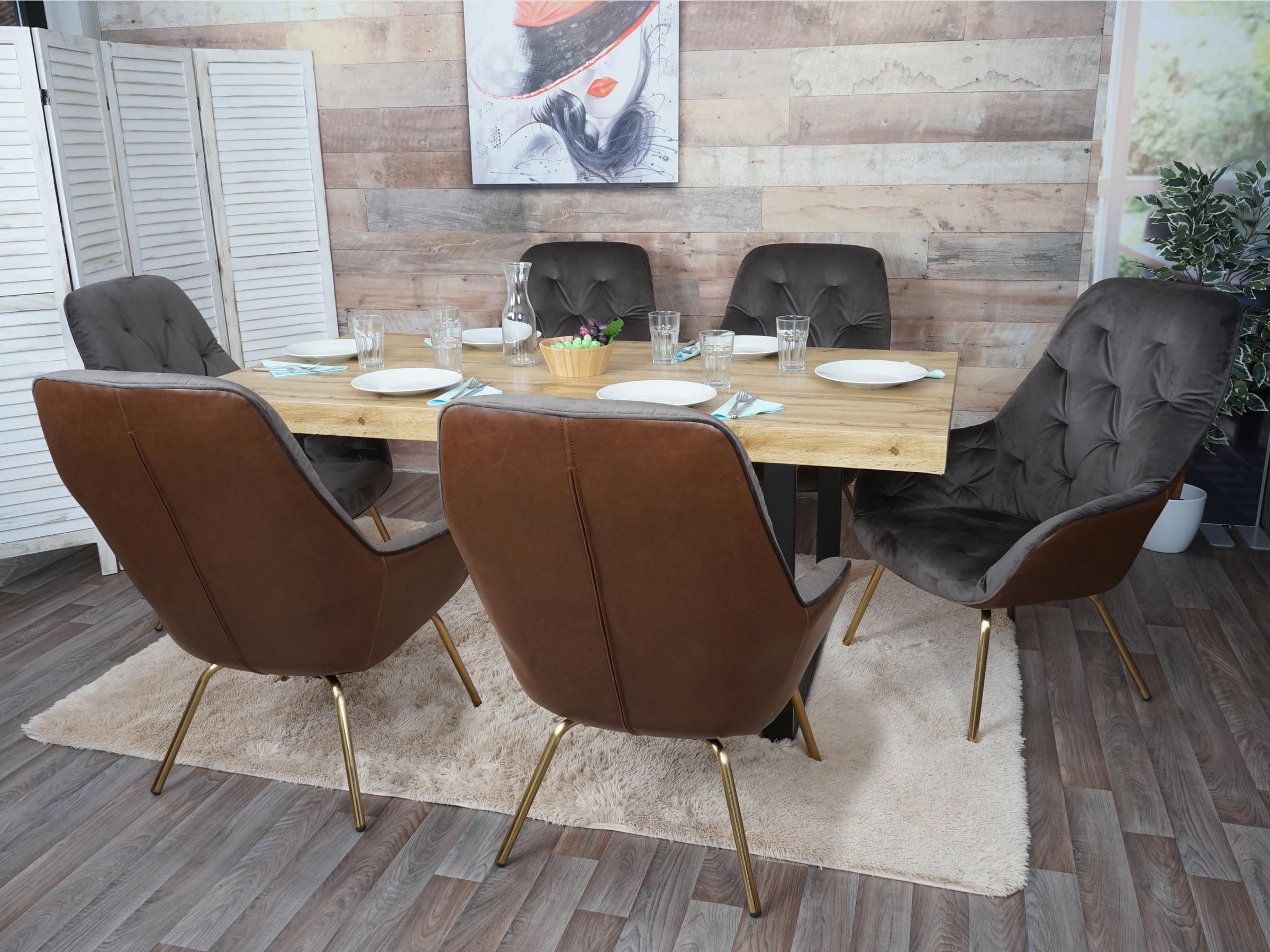 6er-Set Esszimmerstuhl MCW-K26, Polsterstuhl Stuhl Wohnzimmerstuhl K&uuml;chenstuhl mit Armlehne, Metall ~ Samt, hellbraun 