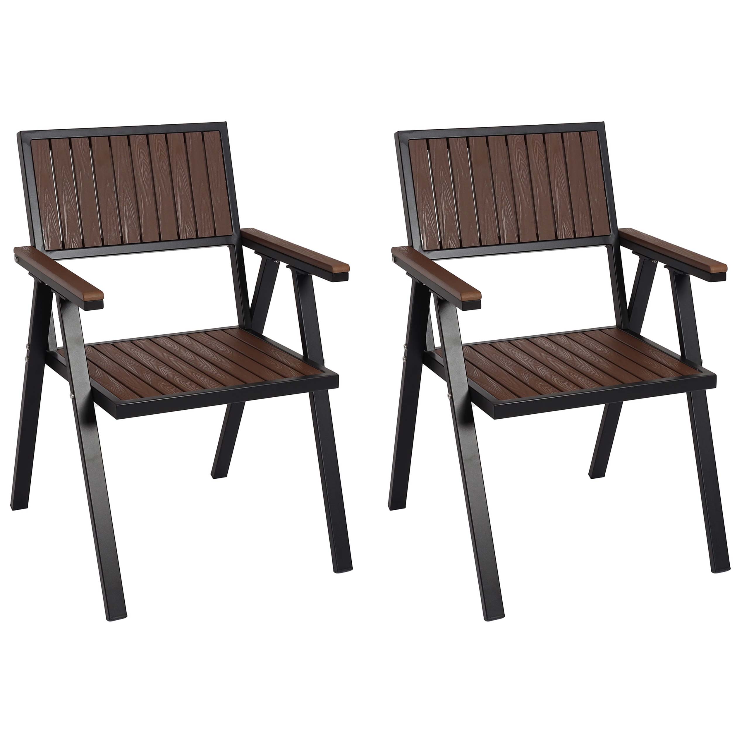 2er-Set Gartenstuhl MCW-J95, Balkonstuhl Stuhl, Outdoor-Beschichtung, Aluminium Holzoptik ~ Gestell schwarz, dunkelbraun 