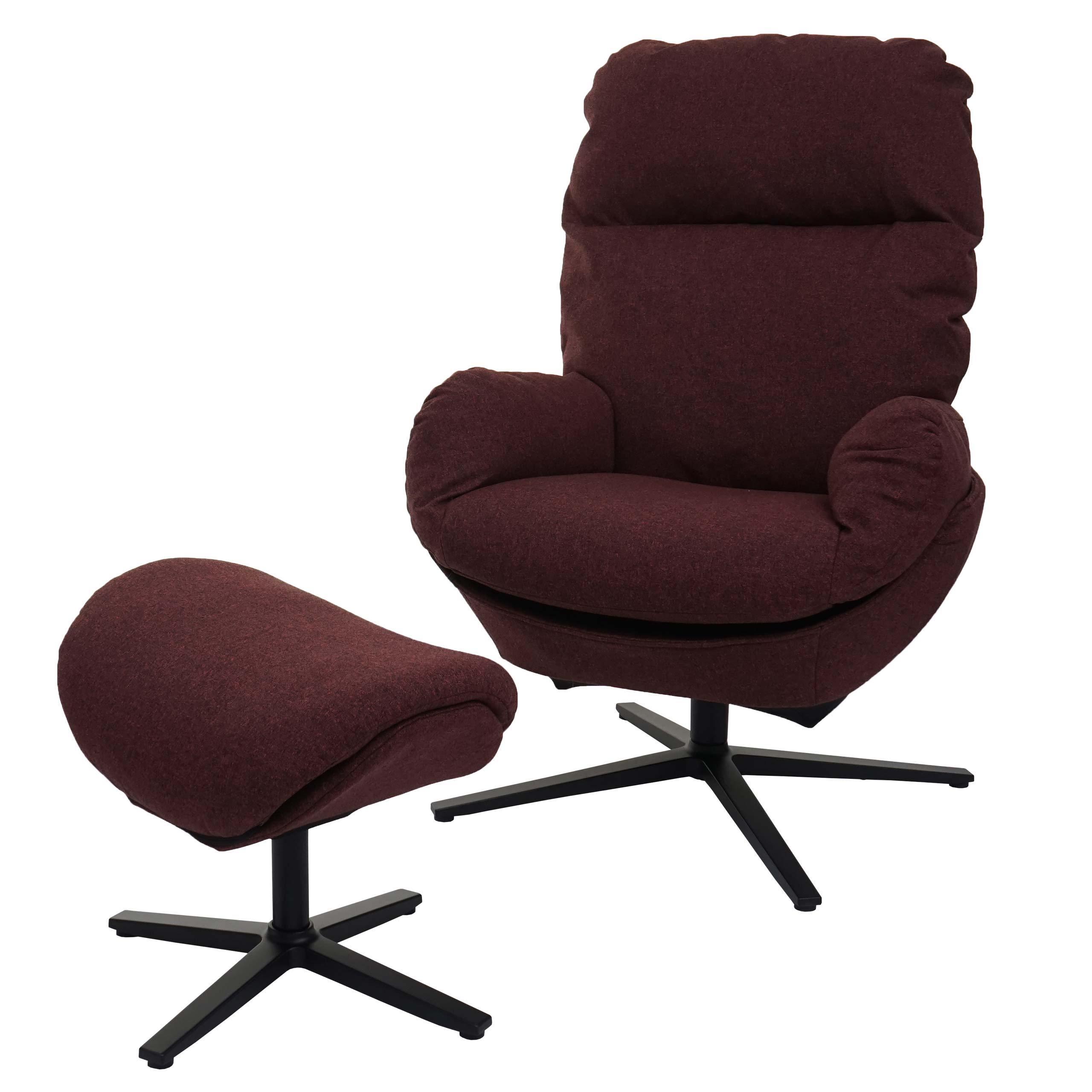 Relaxsessel + Hocker MCW-L12, Fernsehsessel Sessel Schaukelstuhl Wippfunktion, drehbar, Metall Stoff/Textil ~ bordeaux 