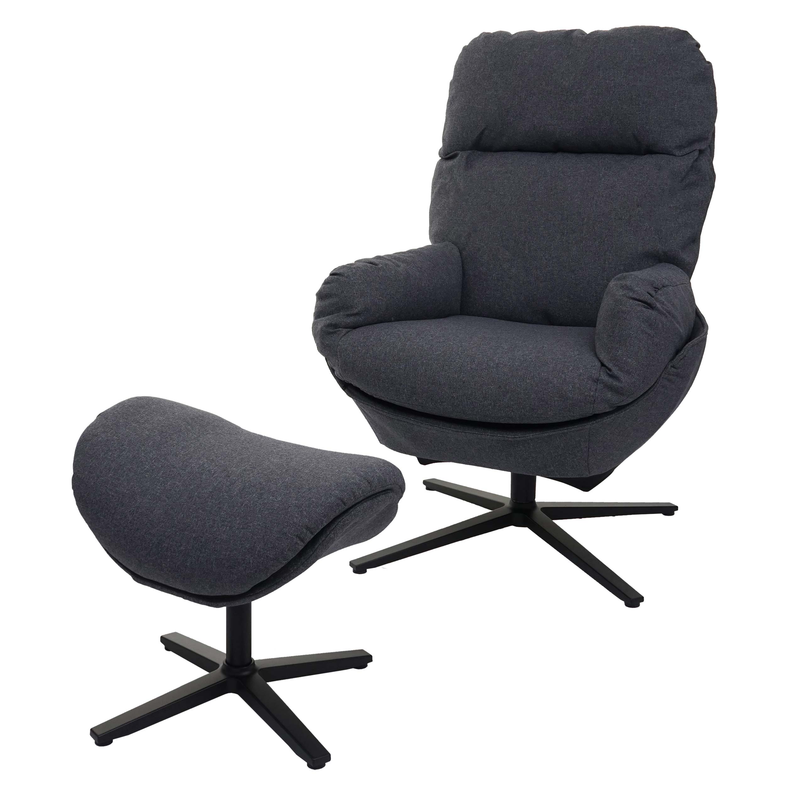 Relaxsessel + Hocker MCW-L12, Fernsehsessel Sessel Schaukelstuhl Wippfunktion, drehbar, Metall Stoff/Textil ~ dunkelgrau 