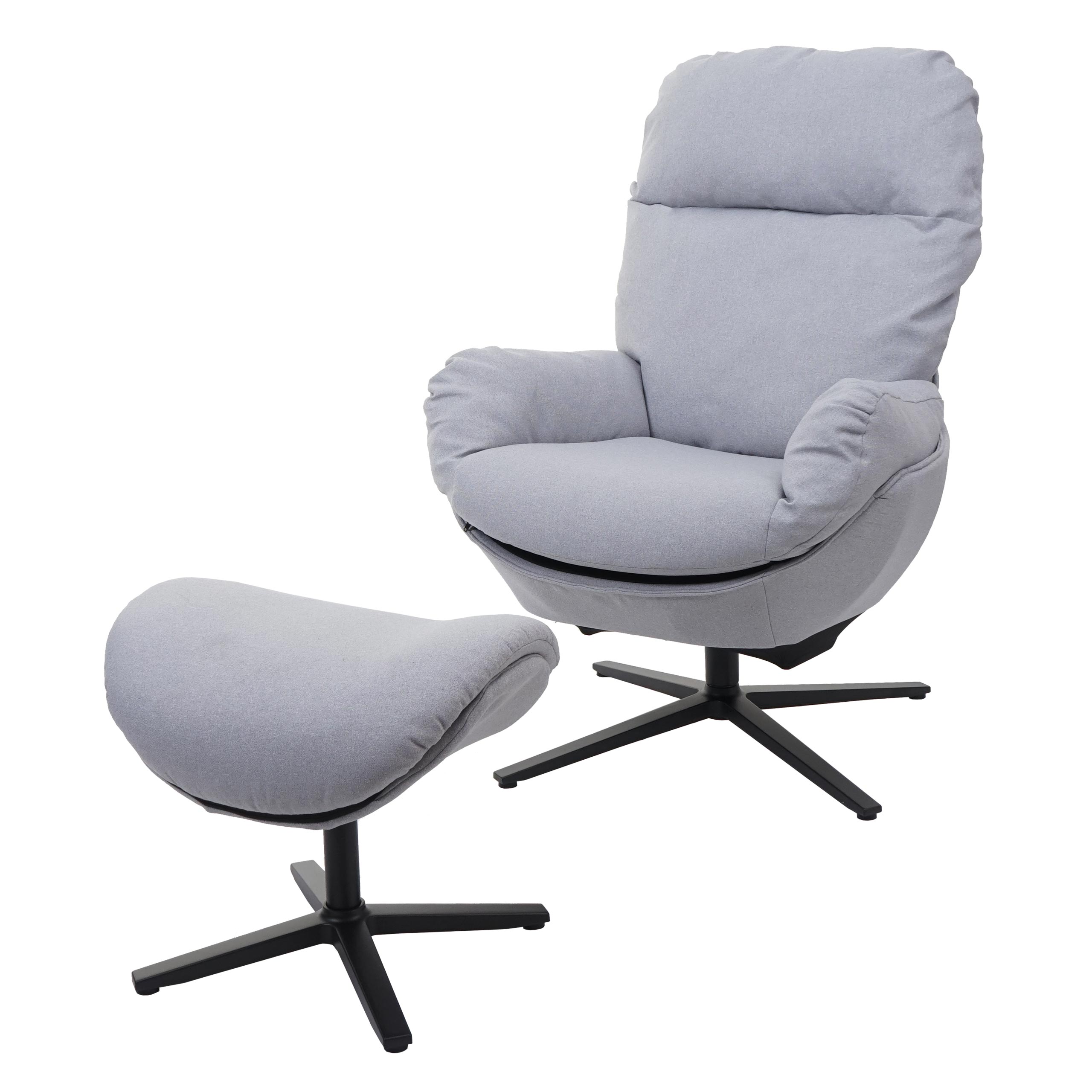 Relaxsessel + Hocker MCW-L12, Fernsehsessel Sessel Schaukelstuhl Wippfunktion, drehbar, Metall Stoff/Textil ~ hellgrau 