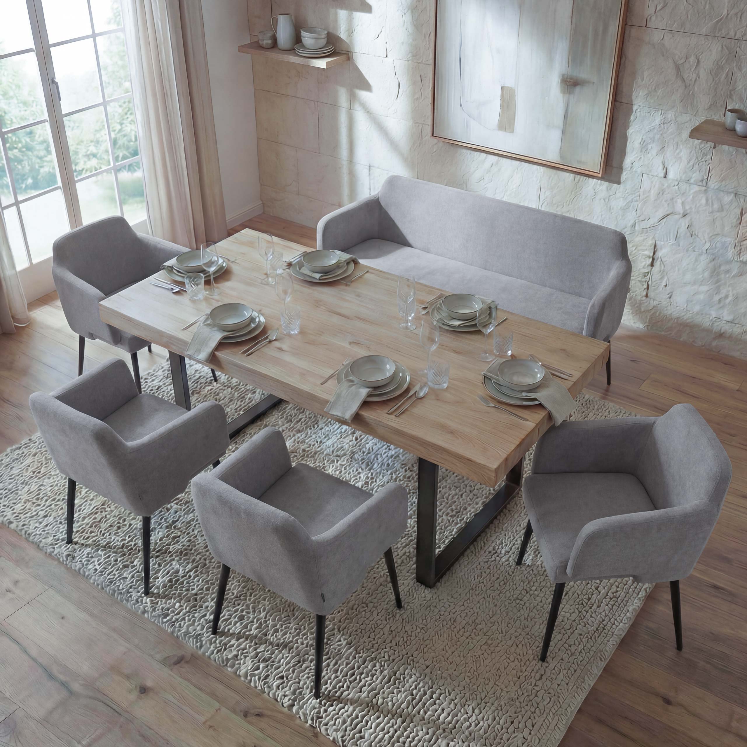 Esszimmer-Set MCW-L13, 4er-Set Stuhl+Sitzbank Esszimmergruppe Sitzgruppe Esszimmergarnitur, Stoff/Textil ~ grau 