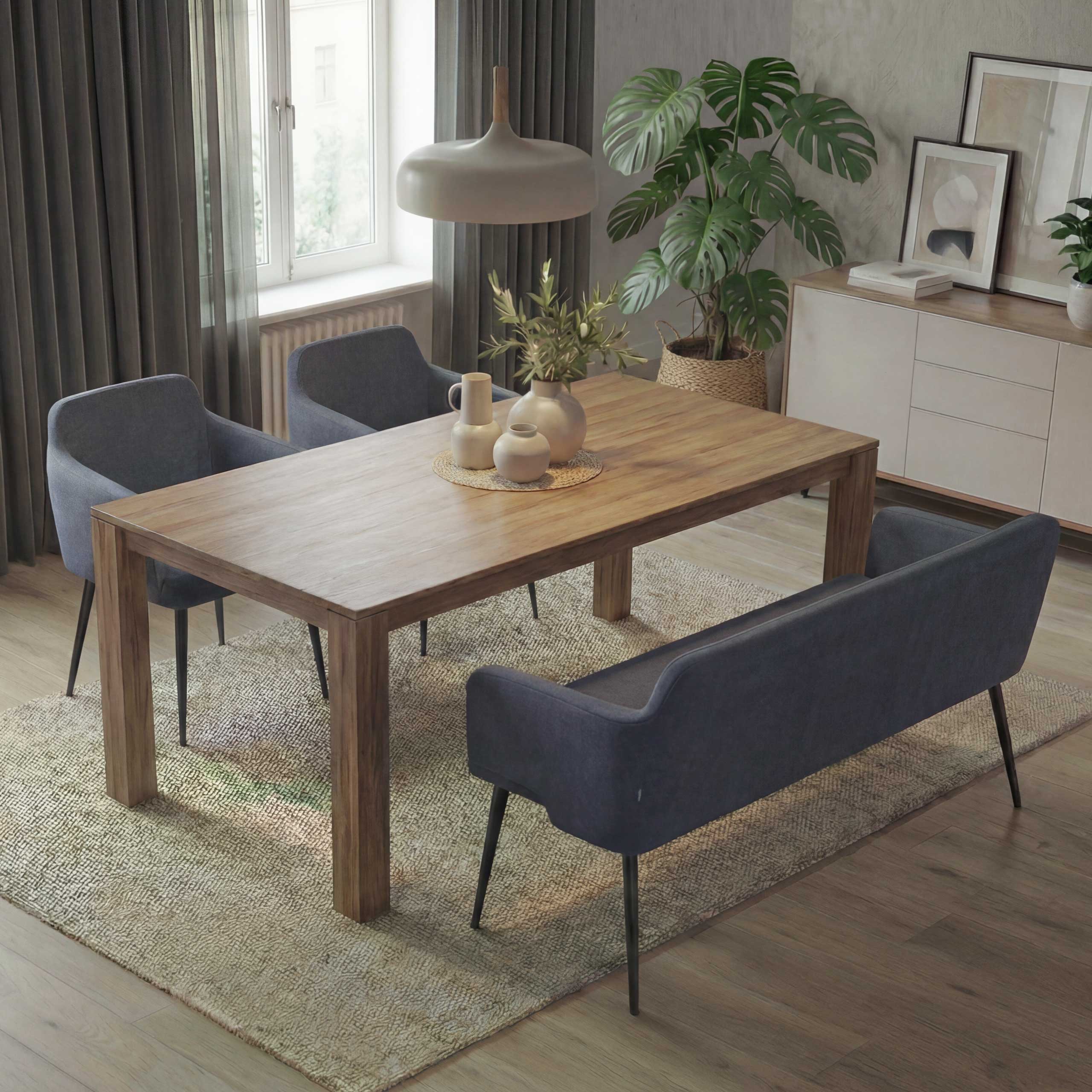 Esszimmer-Set MCW-L13, 2er-Set Stuhl+Sitzbank Esszimmergruppe Sitzgruppe Esszimmergarnitur, Stoff/Textil ~ anthrazit 