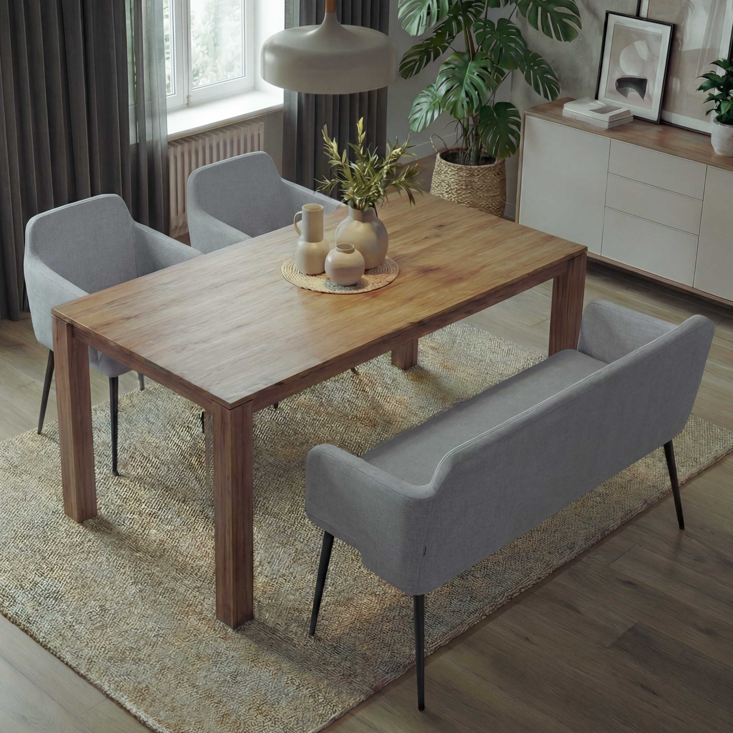 Esszimmer-Set MCW-L13, 2er-Set Stuhl+Sitzbank Esszimmergruppe Sitzgruppe Esszimmergarnitur, Stoff/Textil ~ grau 