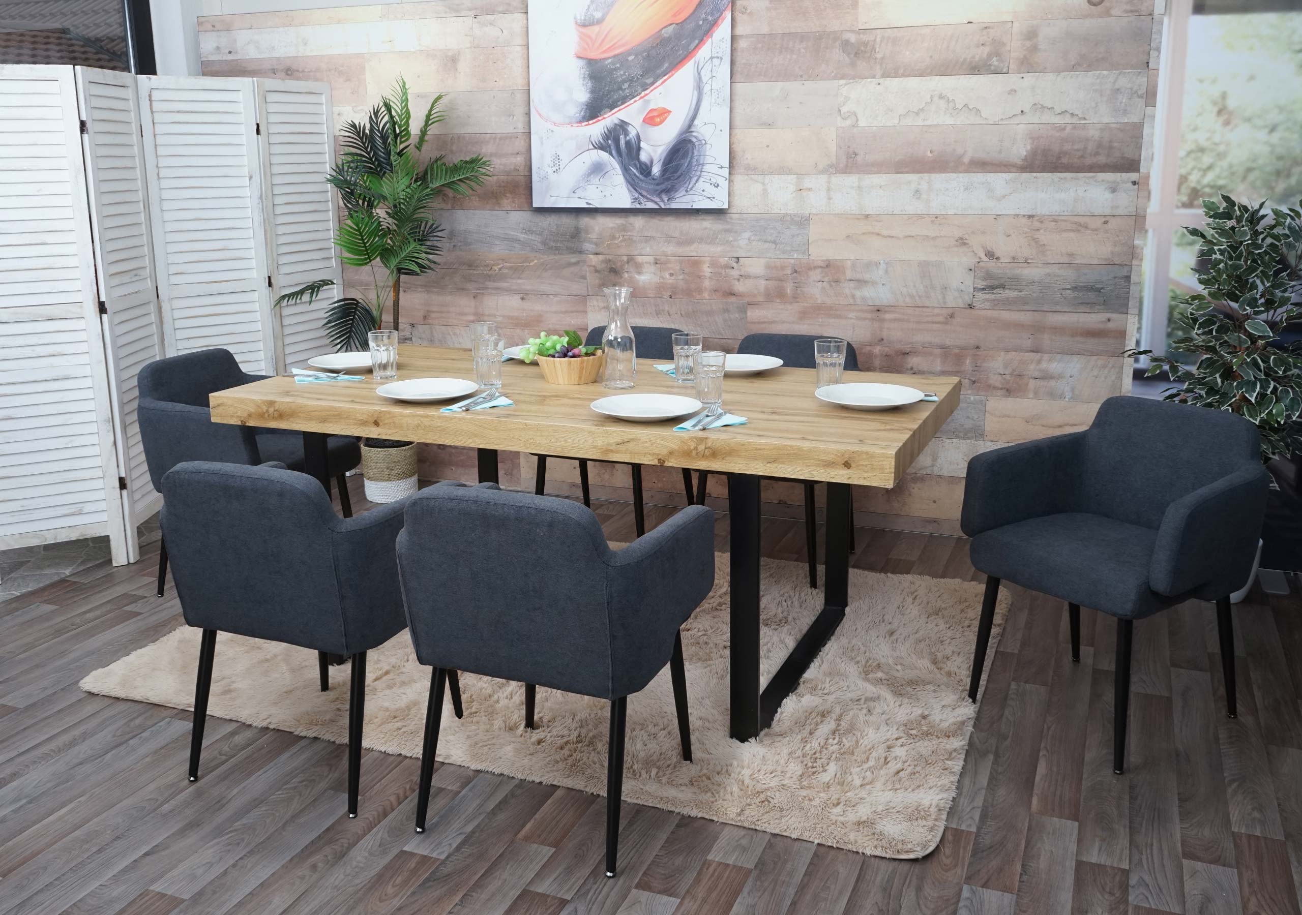 6er-Set Esszimmerstuhl MCW-L13, Polsterstuhl K&uuml;chenstuhl Stuhl mit Armlehne, Stoff/Textil Metall MVG ~ anthrazit 