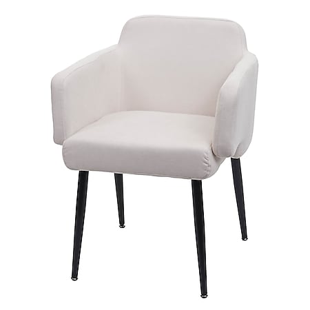 Esszimmerstuhl MCW-L13, Polsterstuhl Küchenstuhl Stuhl mit Armlehne, Stoff/Textil Metall ~ creme-weiß 