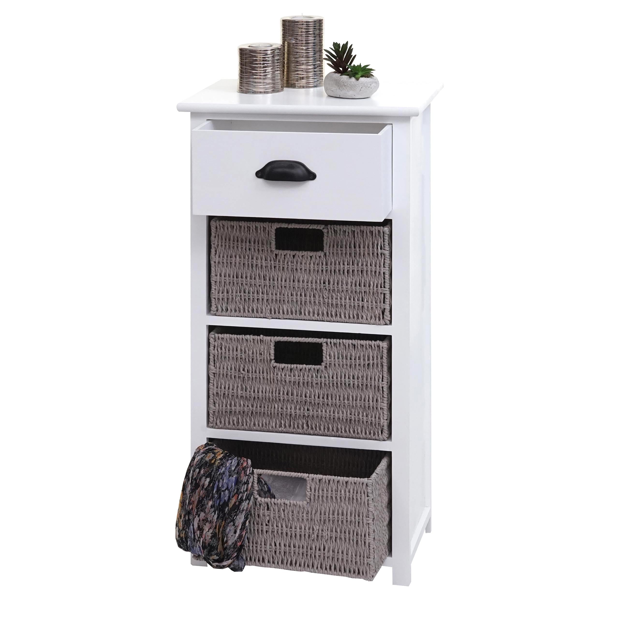 Kommode MCW-K84 mit K&ouml;rben, Schrank Schubladenschrank, Holz 83x40x29cm ~ wei&szlig;, K&ouml;rbe grau 
