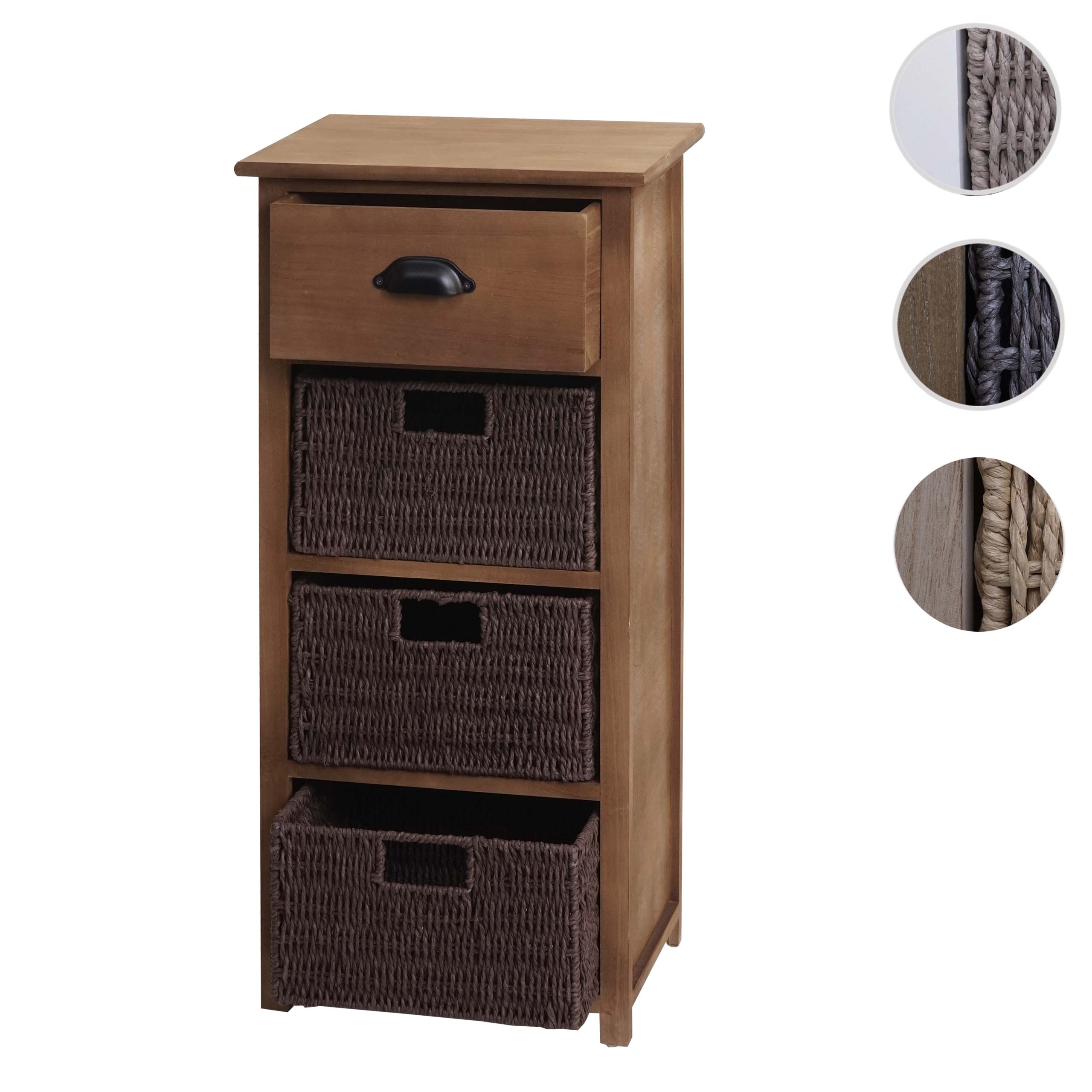 Kommode MCW-K84 mit Körben, Schrank Schubladenschrank, Holz 83x40x29cm ~ dunkelbraun, Körbe dunkelbraun