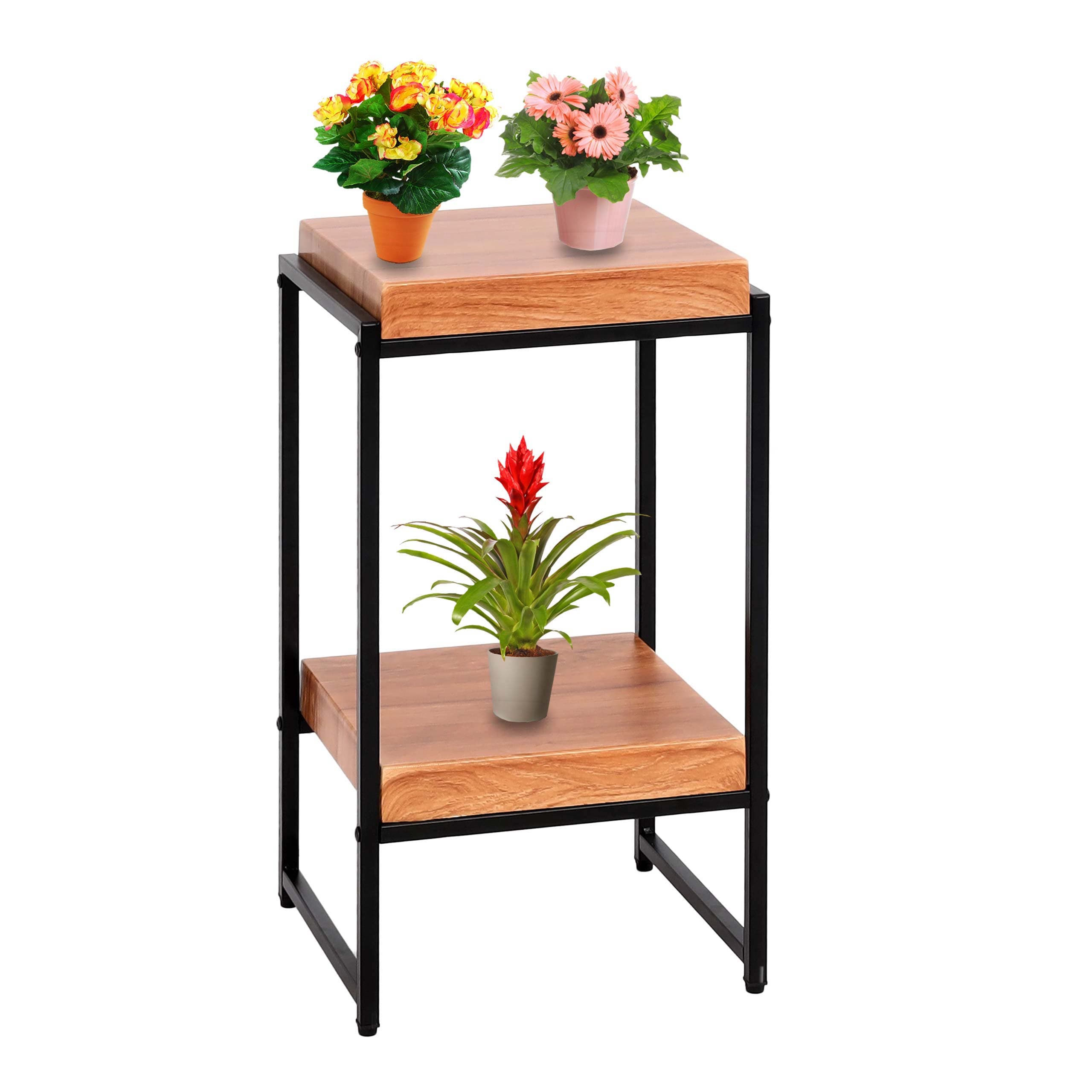 Blumentisch MCW-K71, Blumenregal Beistelltisch Pflanzregal, MVG-zertifiziert MDF Metall ~ naturfarben, 61cm 