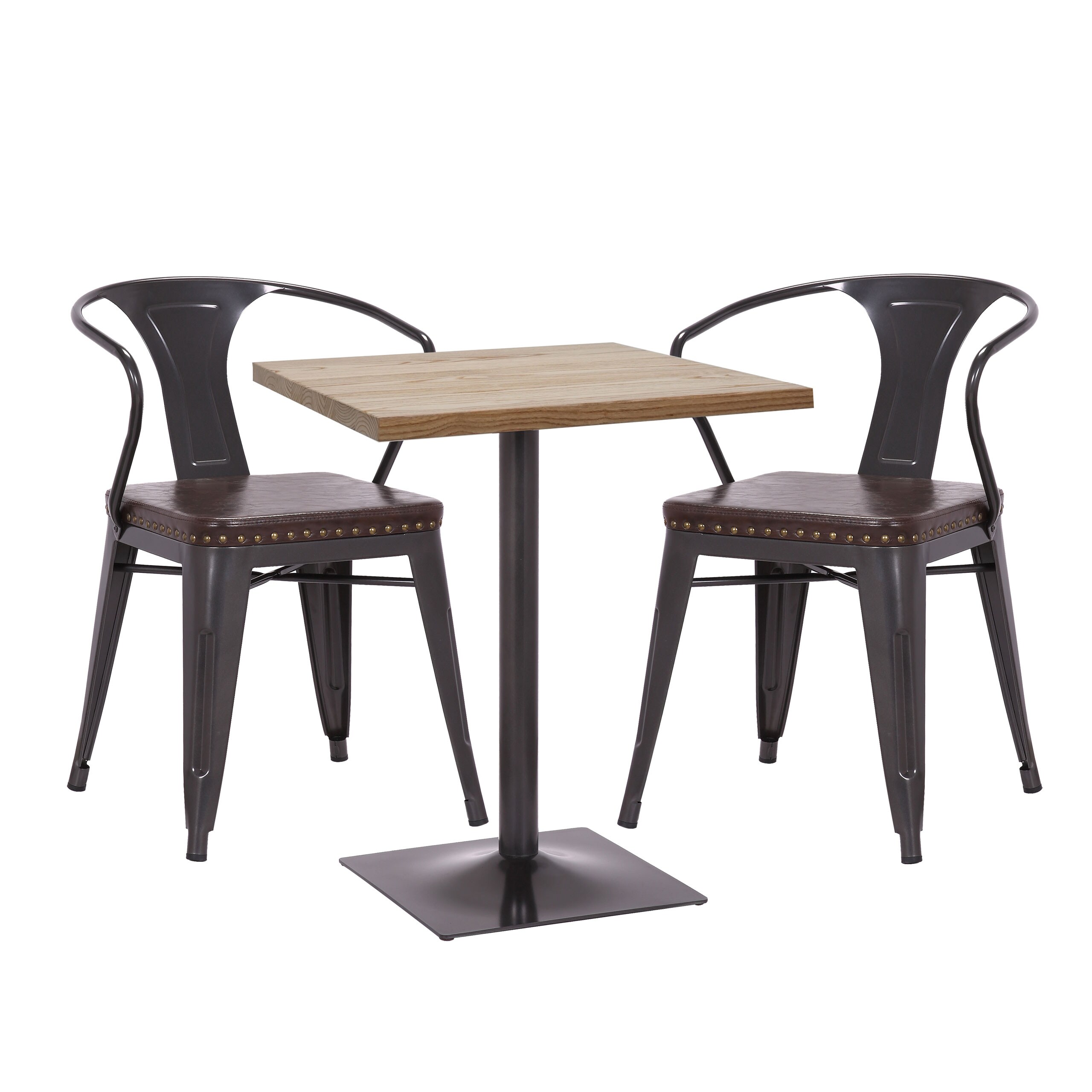 Set Bistrotisch 2x Esszimmerstuhl MCW-H10d, Stuhl Tisch K&uuml;chenstuhl Gastronomie MVG ~ schwarz-braun, Tisch hellbraun 