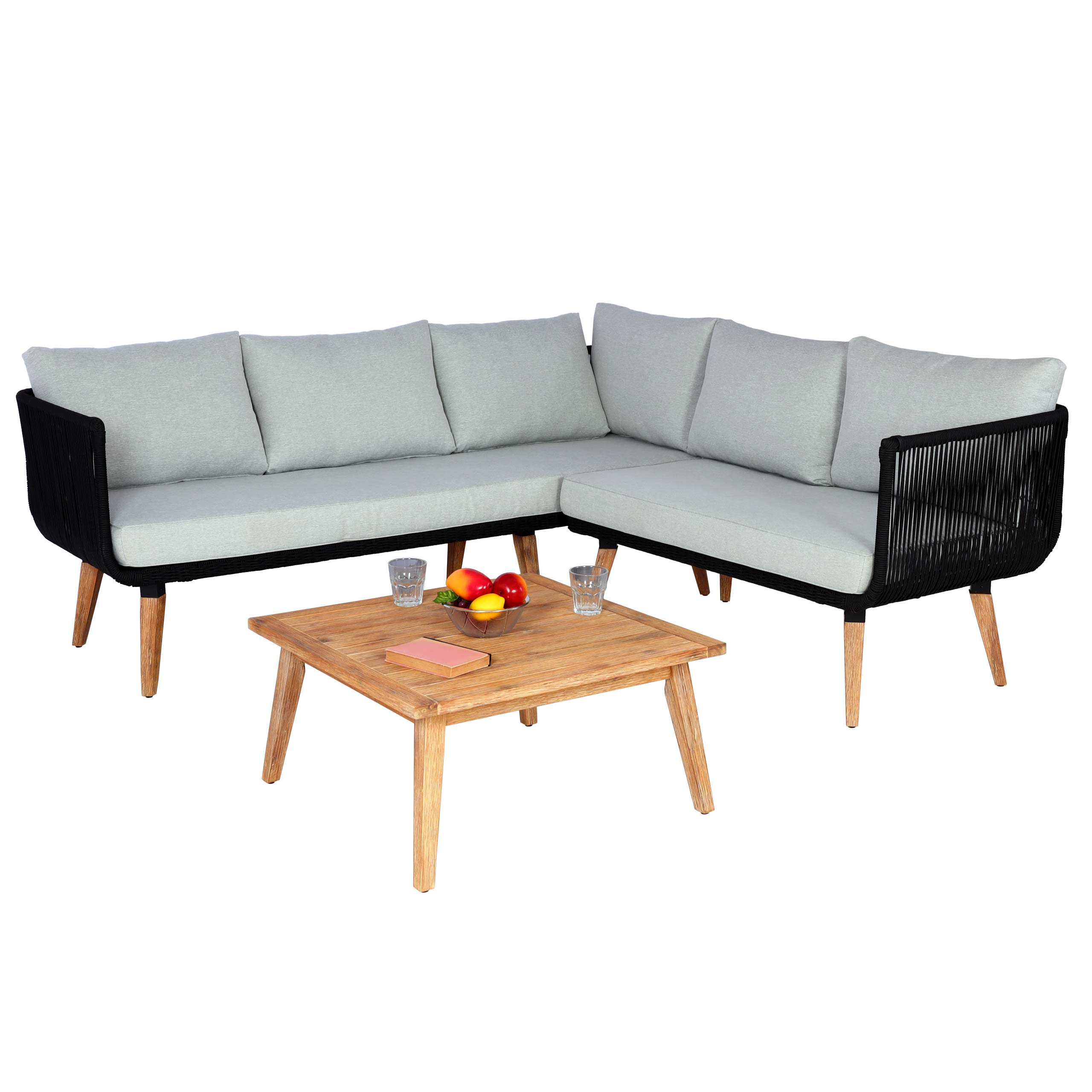 Garten-Garnitur MCW-L30, Garnitur Sitzgruppe Lounge-Set Sofa, Akazie Holz MVG-zertifiziert ~ Polster hellgrau 